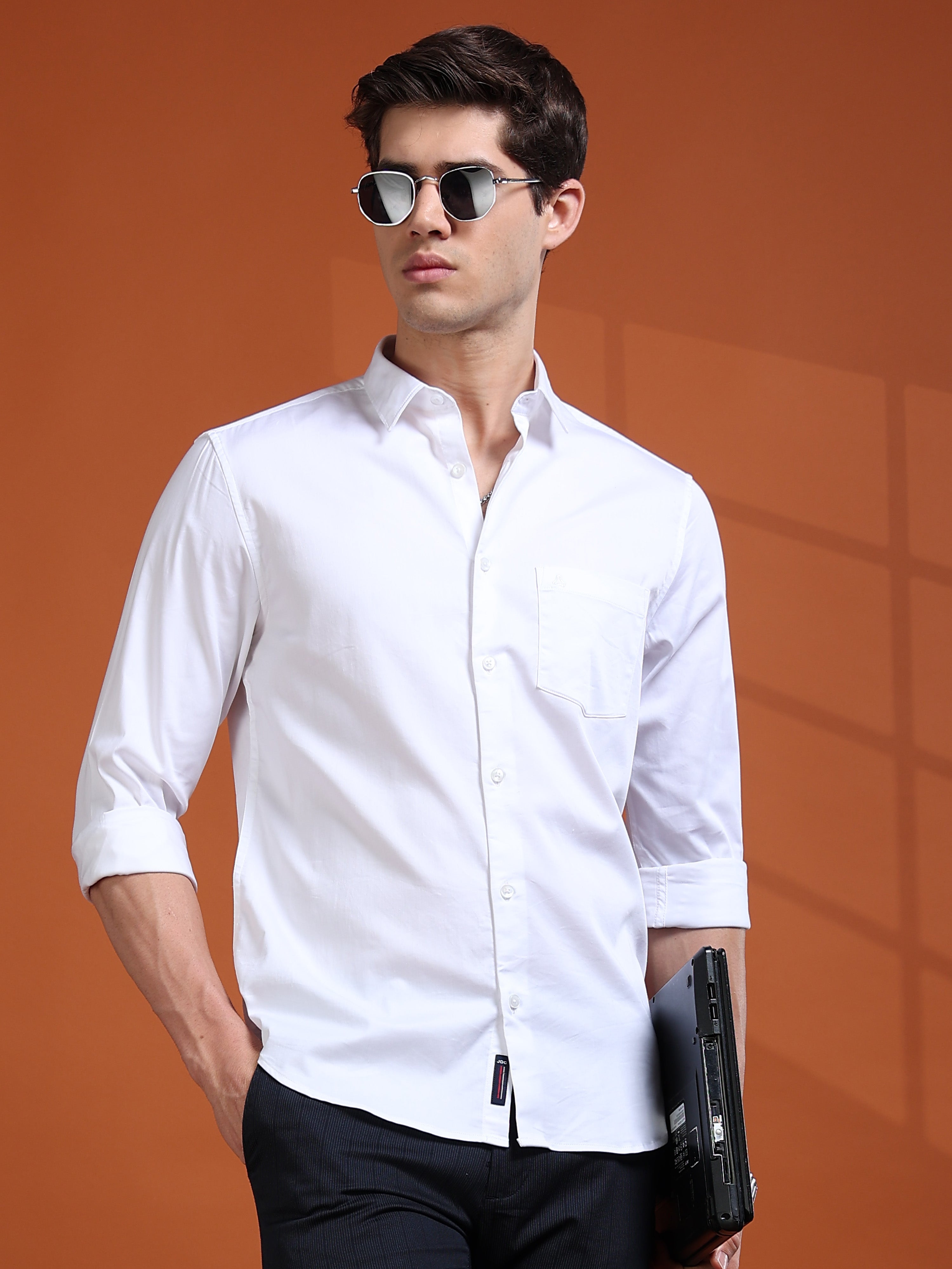 MEN'S WHITE SOLID SLIM FIT SHIRT