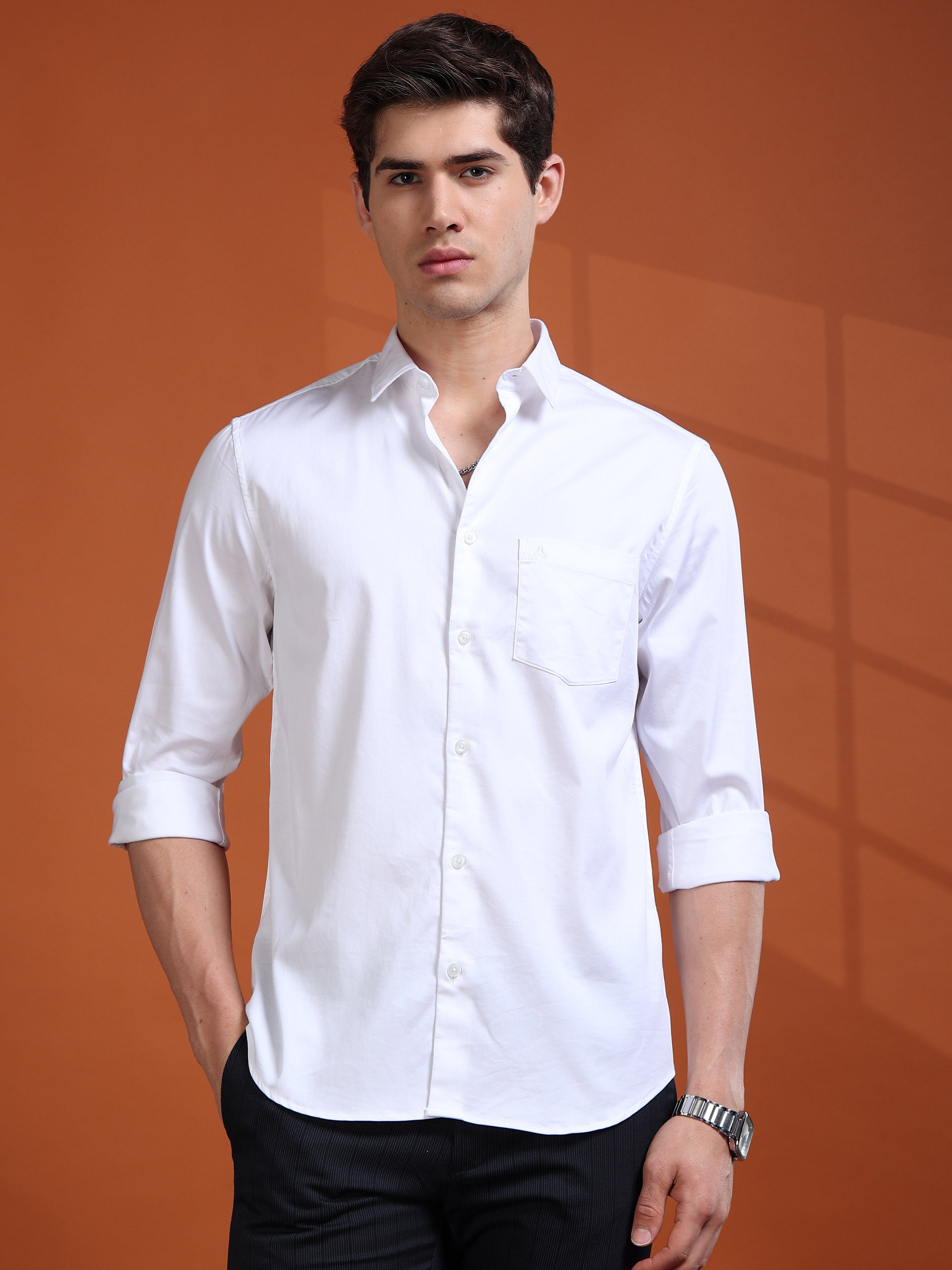 MEN'S WHITE SOLID SLIM FIT SHIRT