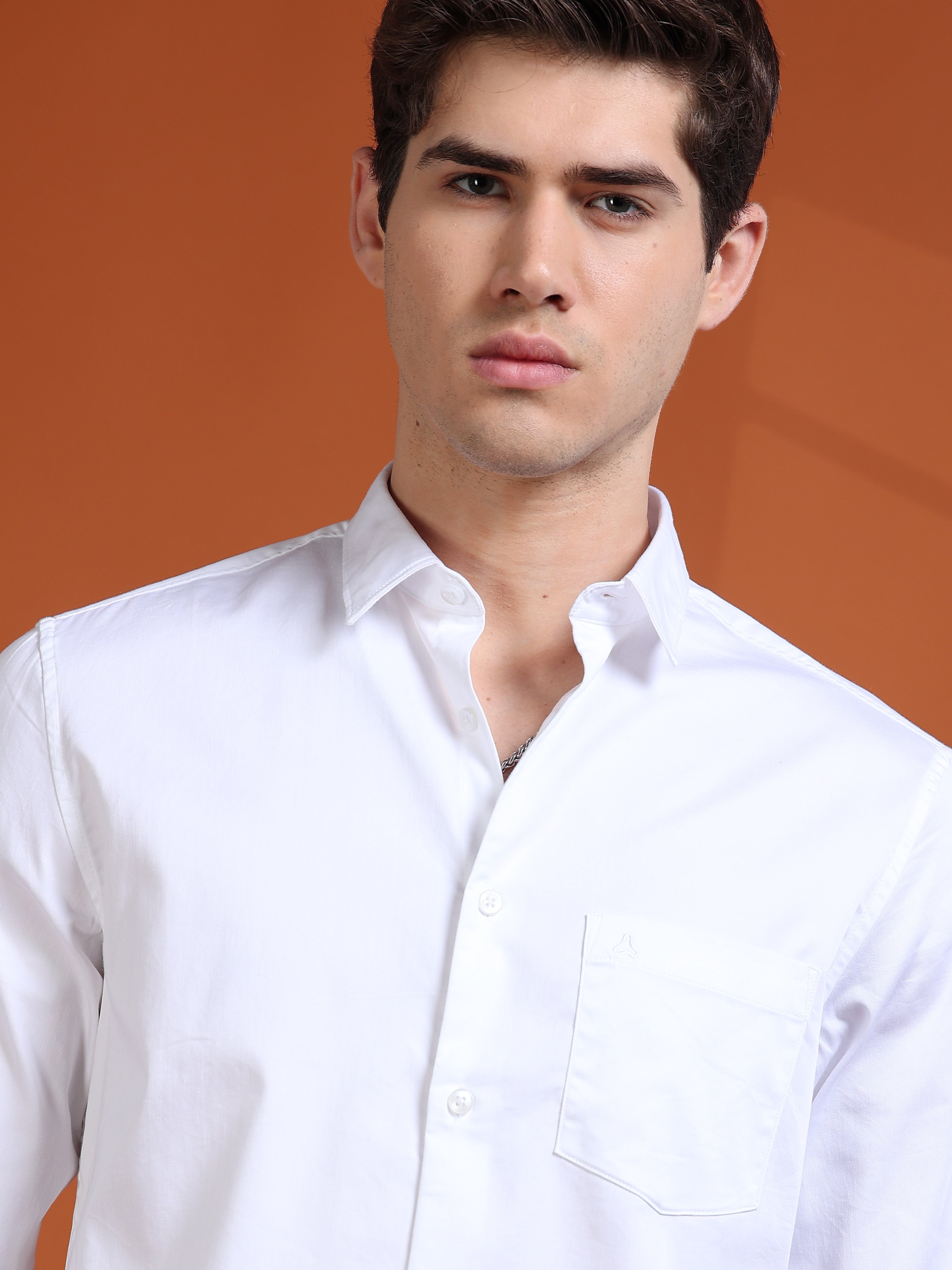 MEN'S WHITE SOLID SLIM FIT SHIRT