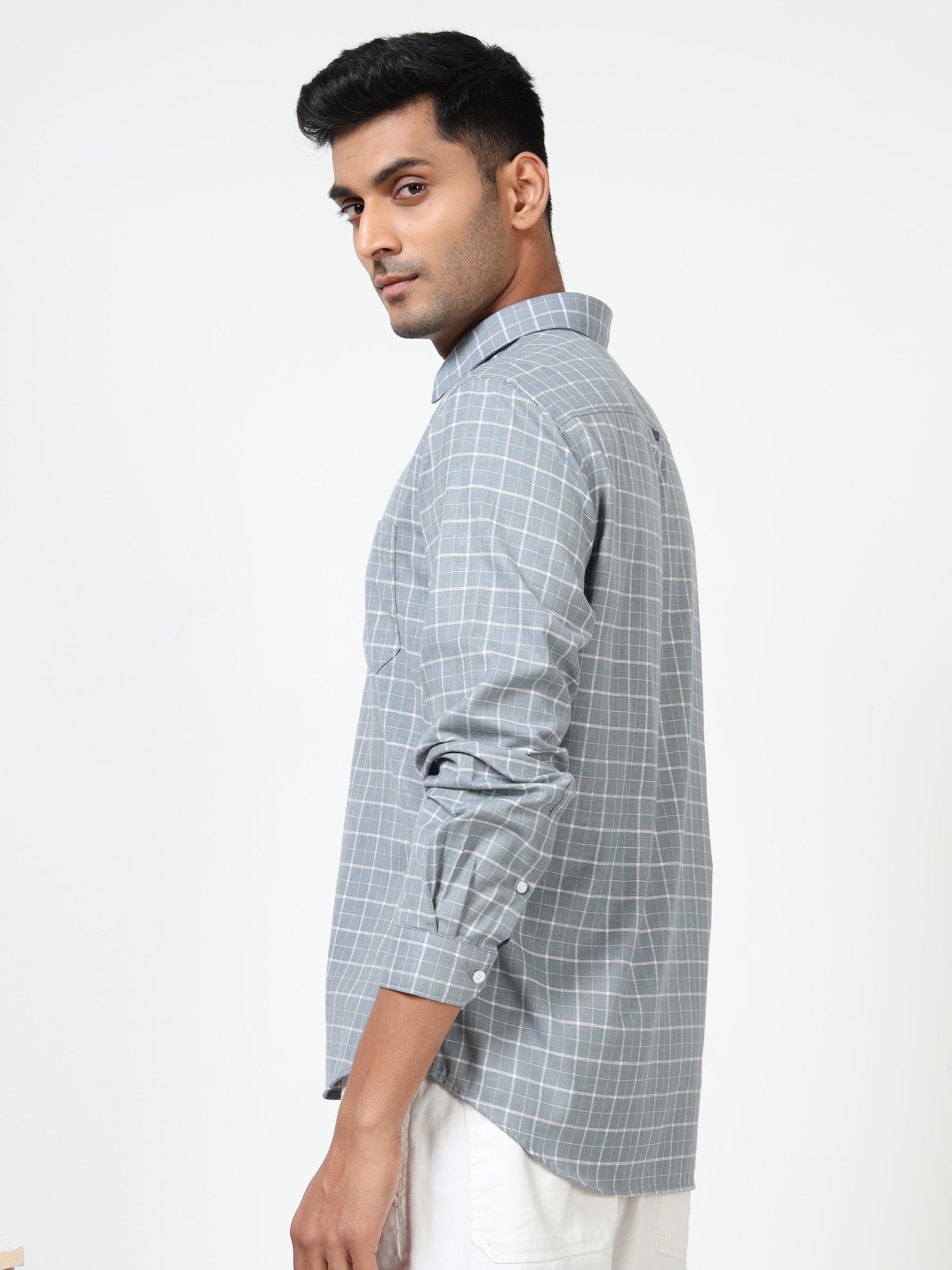 MEN'S LT BLUE CHECKS SLIM FIT SHIRT