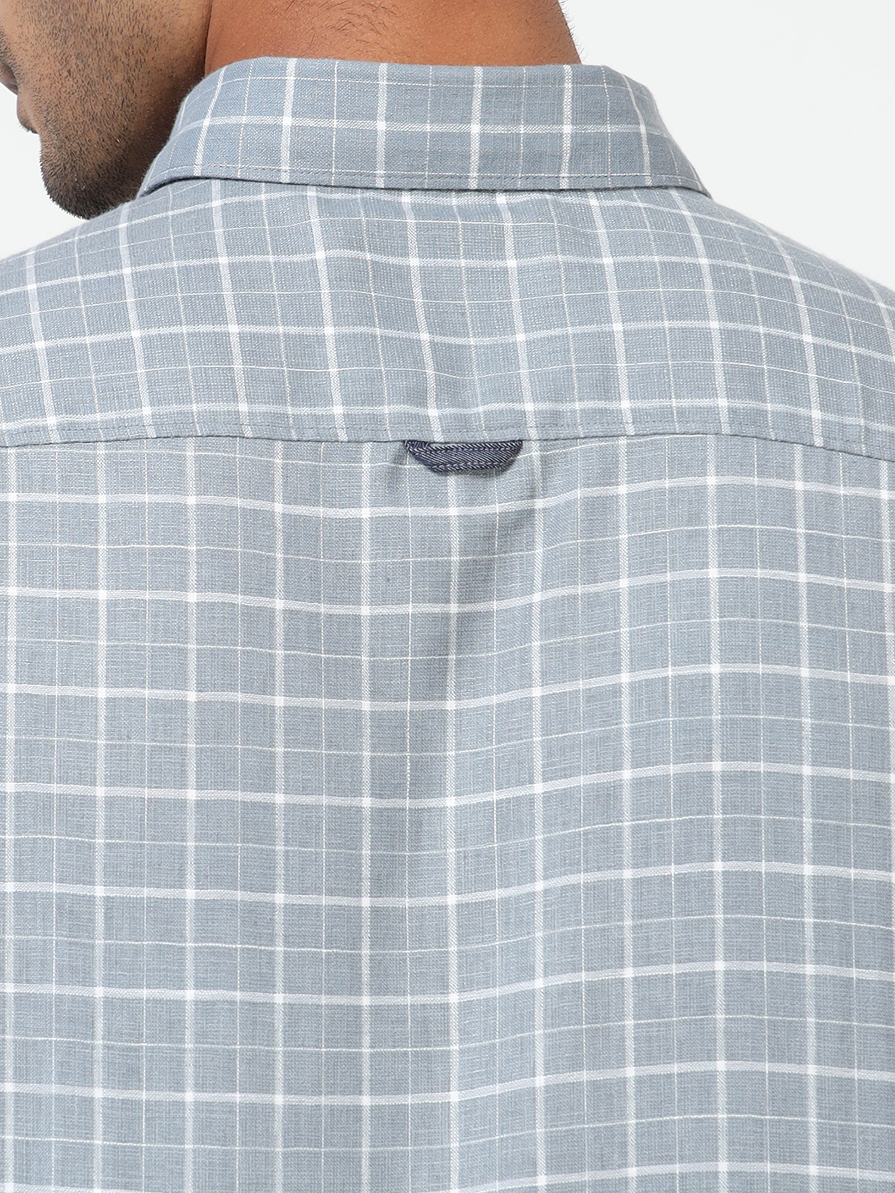 MEN'S LT BLUE CHECKS SLIM FIT SHIRT