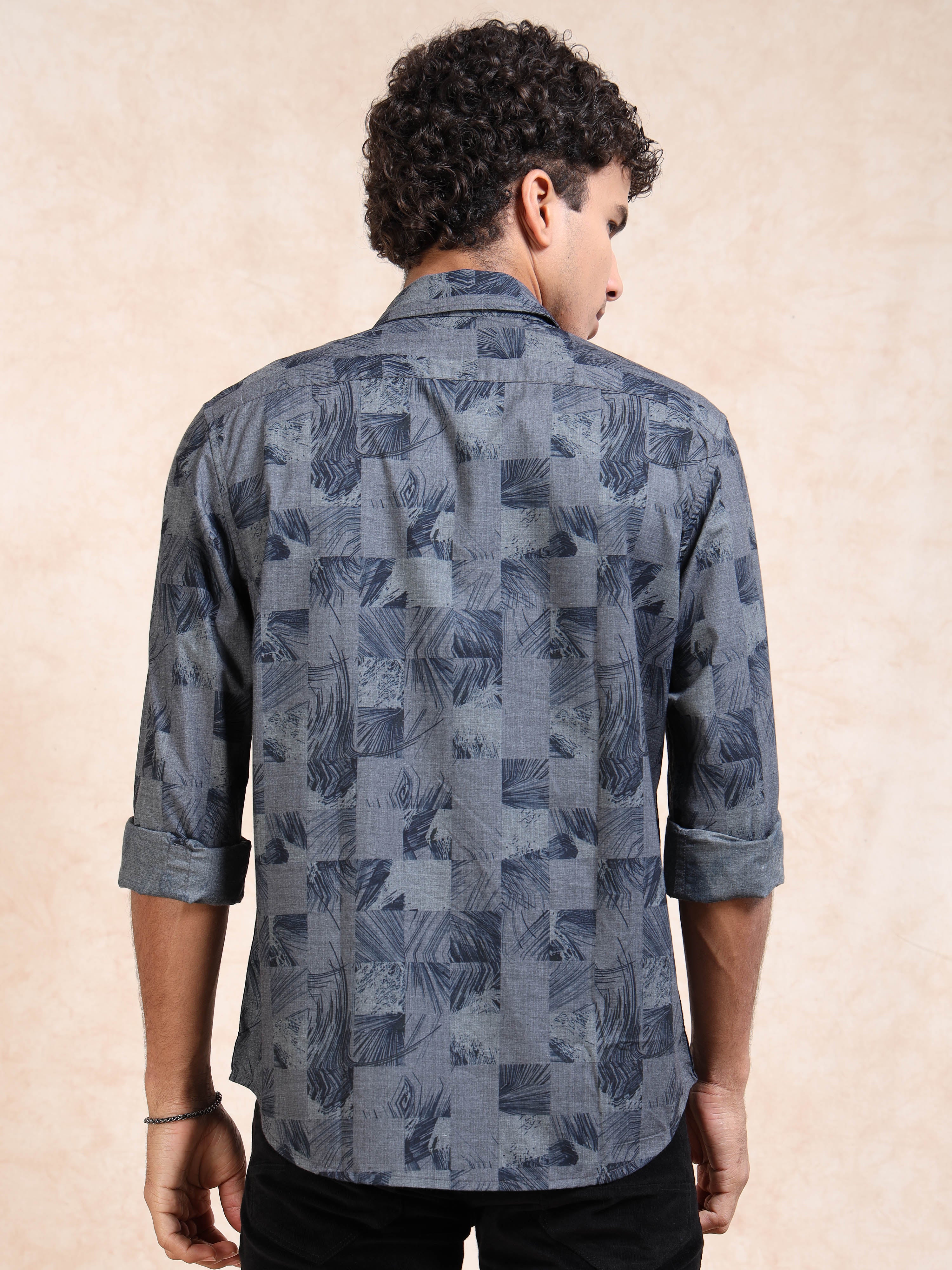 MEN'S NAVY PRINT SLIM FIT SHIRT