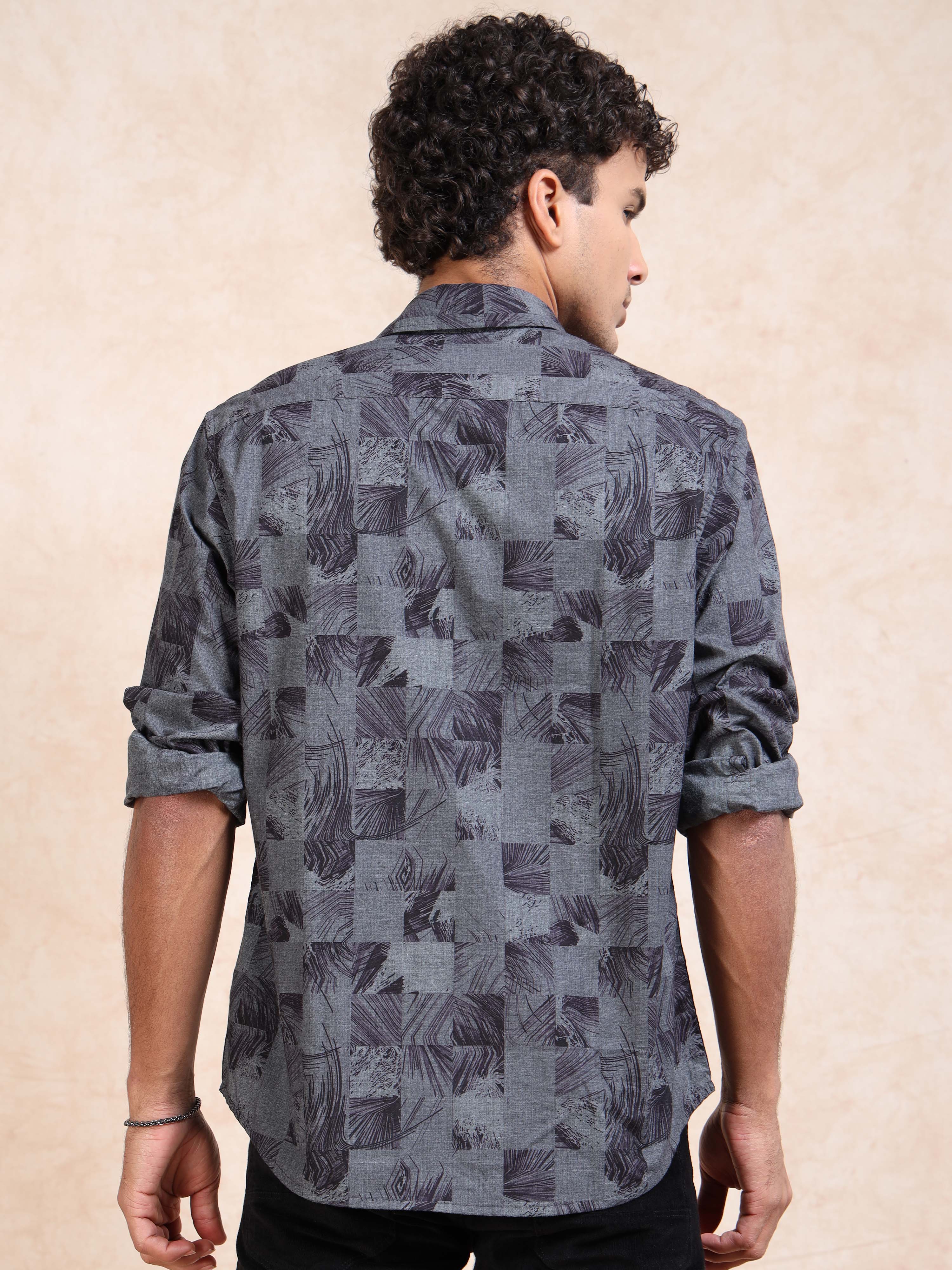 MEN'S BLACK PRINT SLIM FIT SHIRT