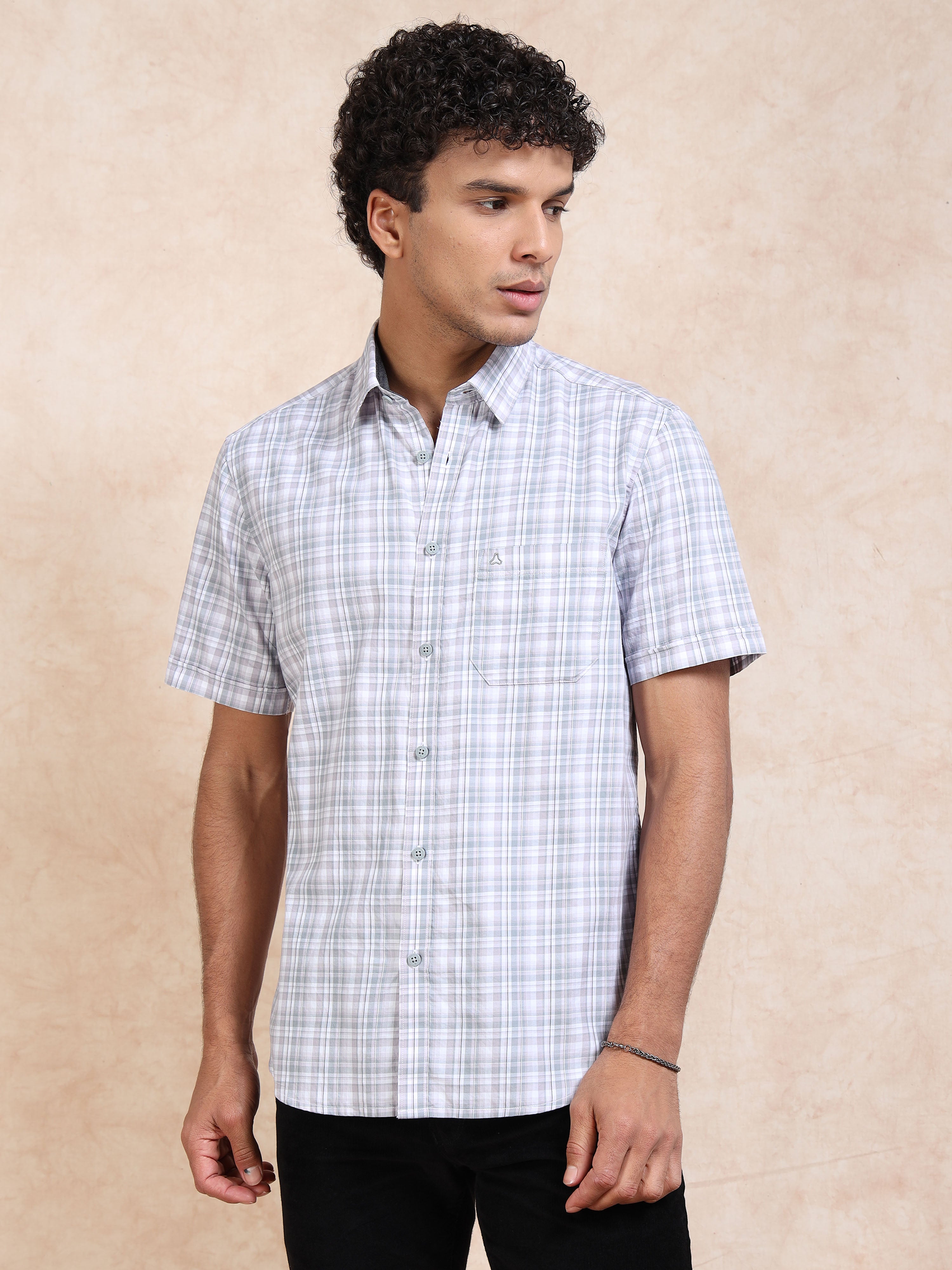 MEN'S LT.PURPLE CHECKS SLIM FIT SHIRT