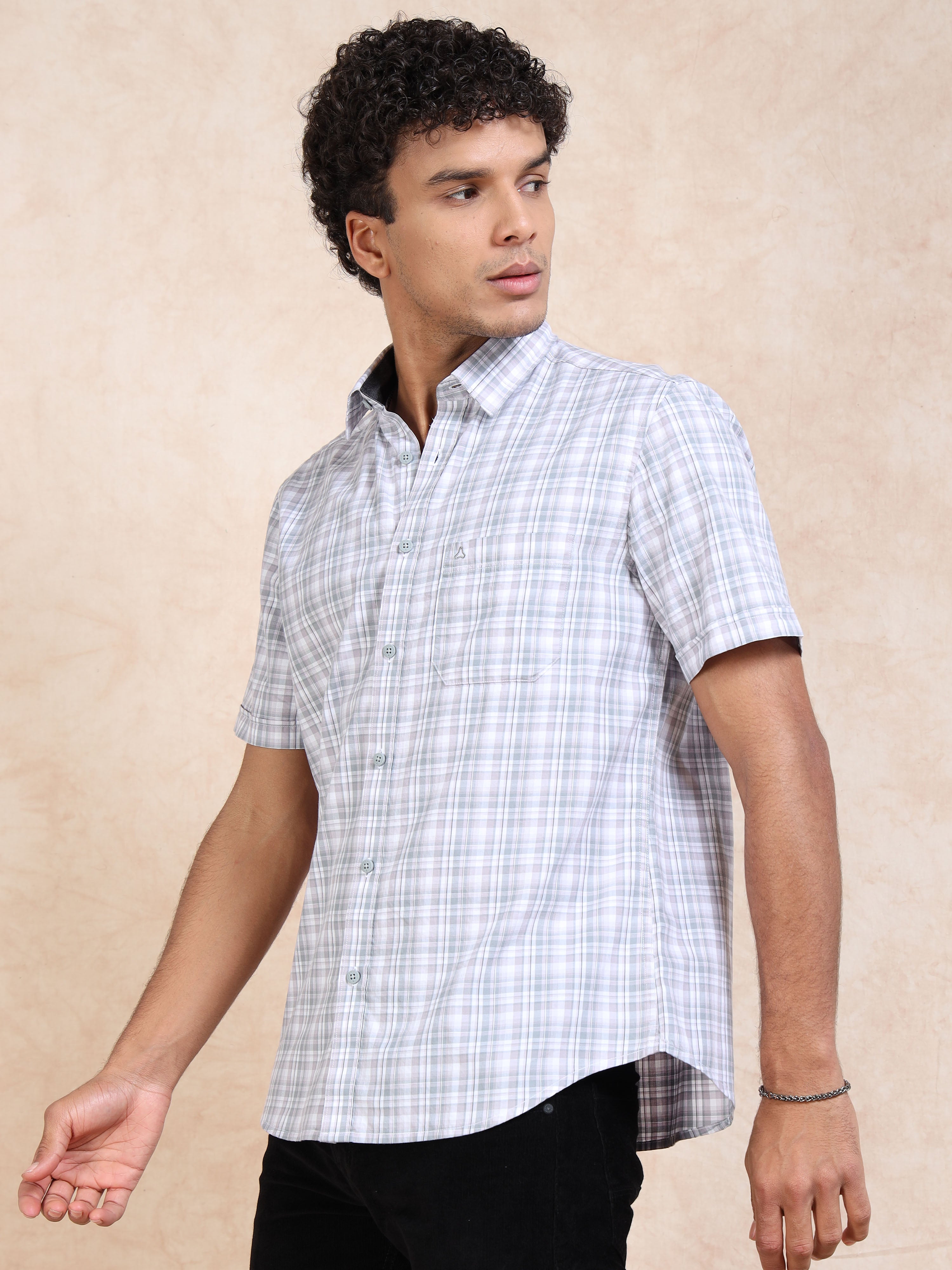 MEN'S LT.PURPLE CHECKS SLIM FIT SHIRT
