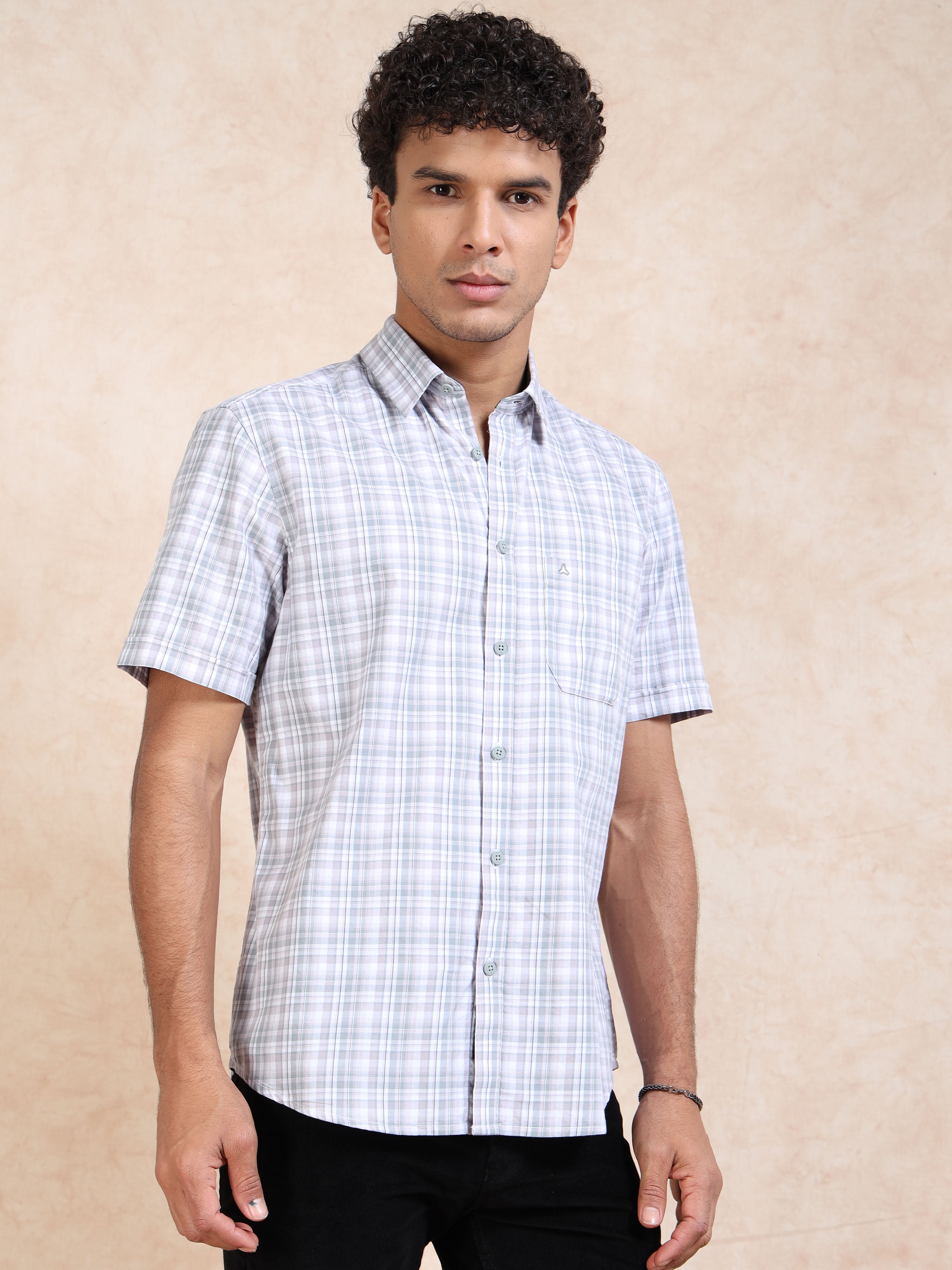 MEN'S LT.PURPLE CHECKS SLIM FIT SHIRT