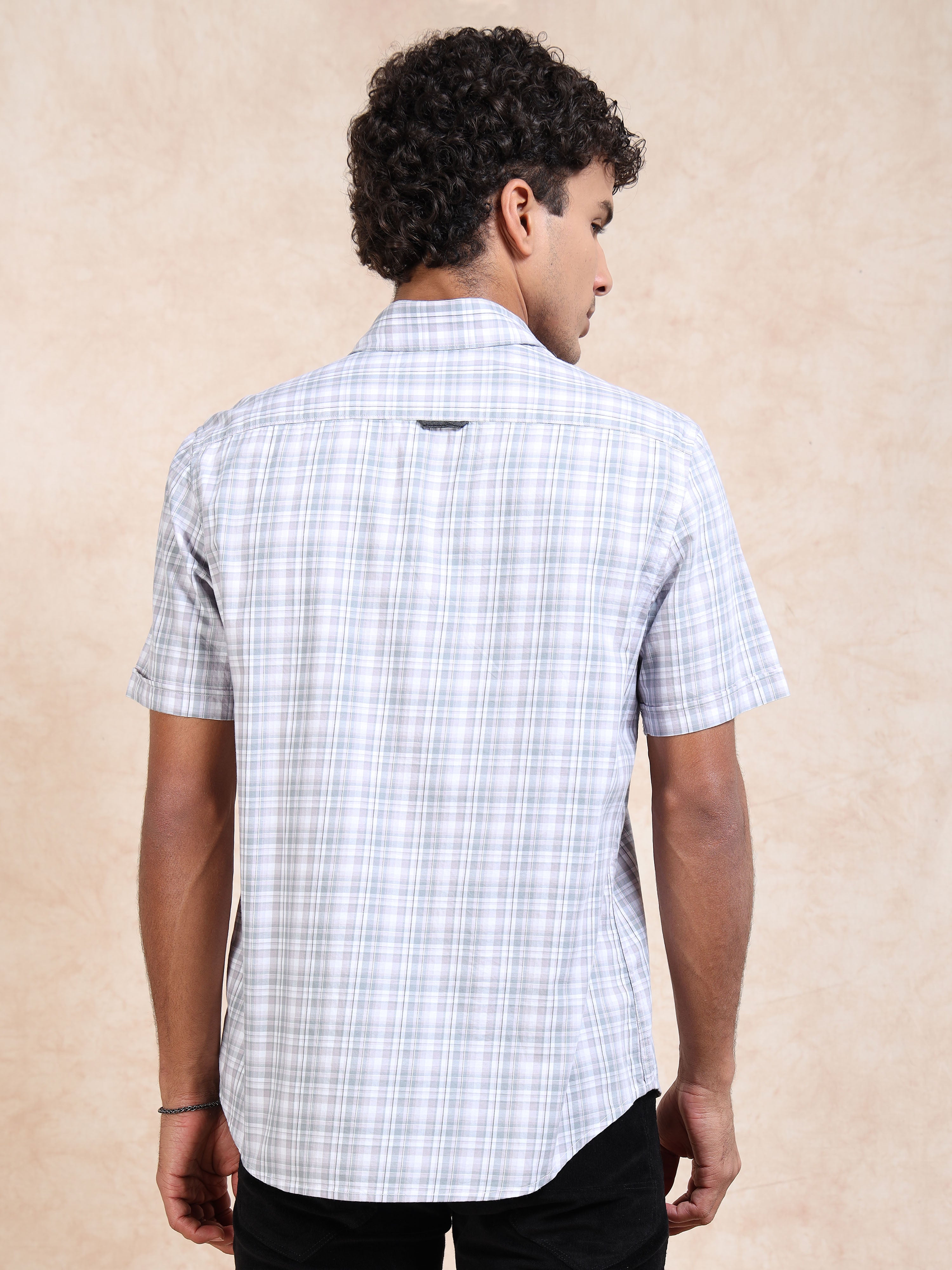 MEN'S LT.PURPLE CHECKS SLIM FIT SHIRT