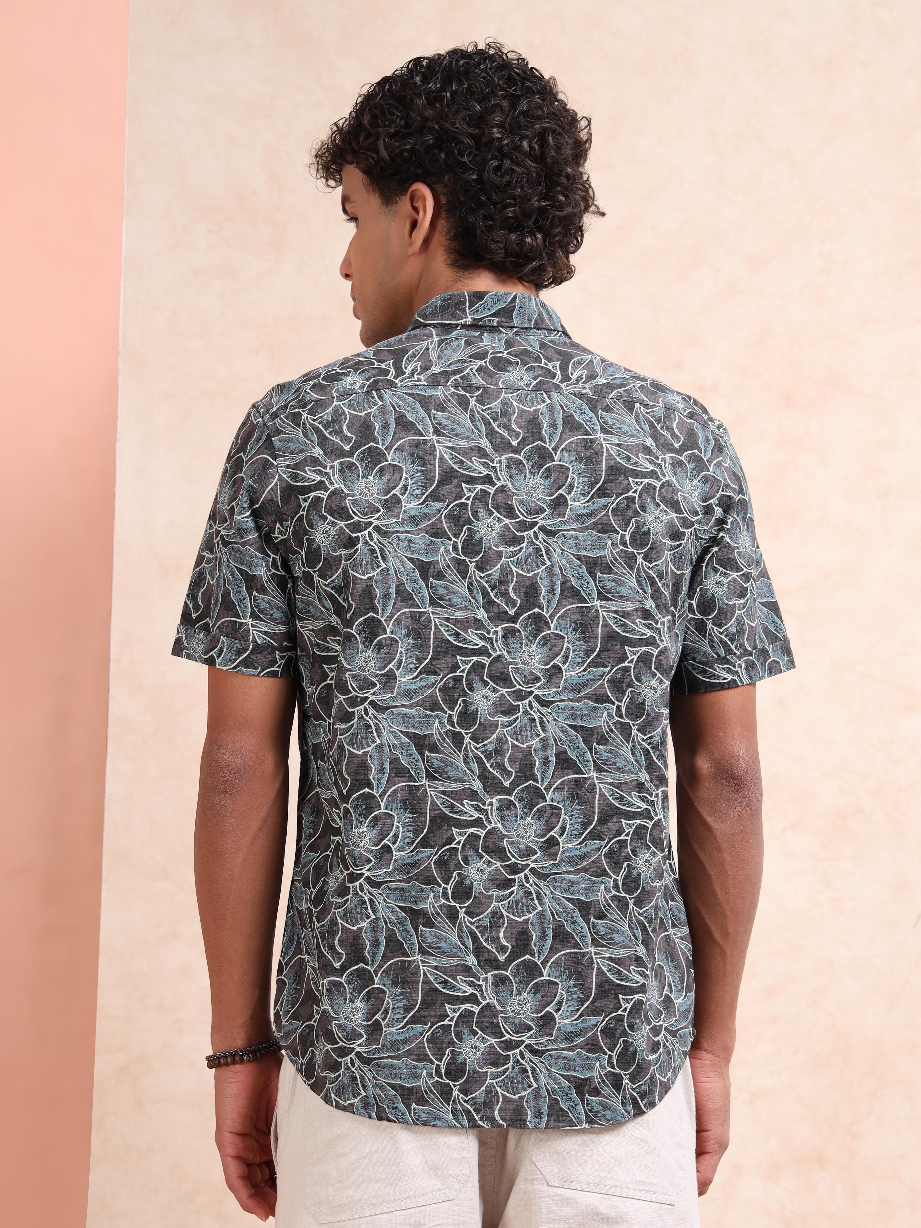 MEN'S DK.GREY PRINT SLIM FIT SHIRT