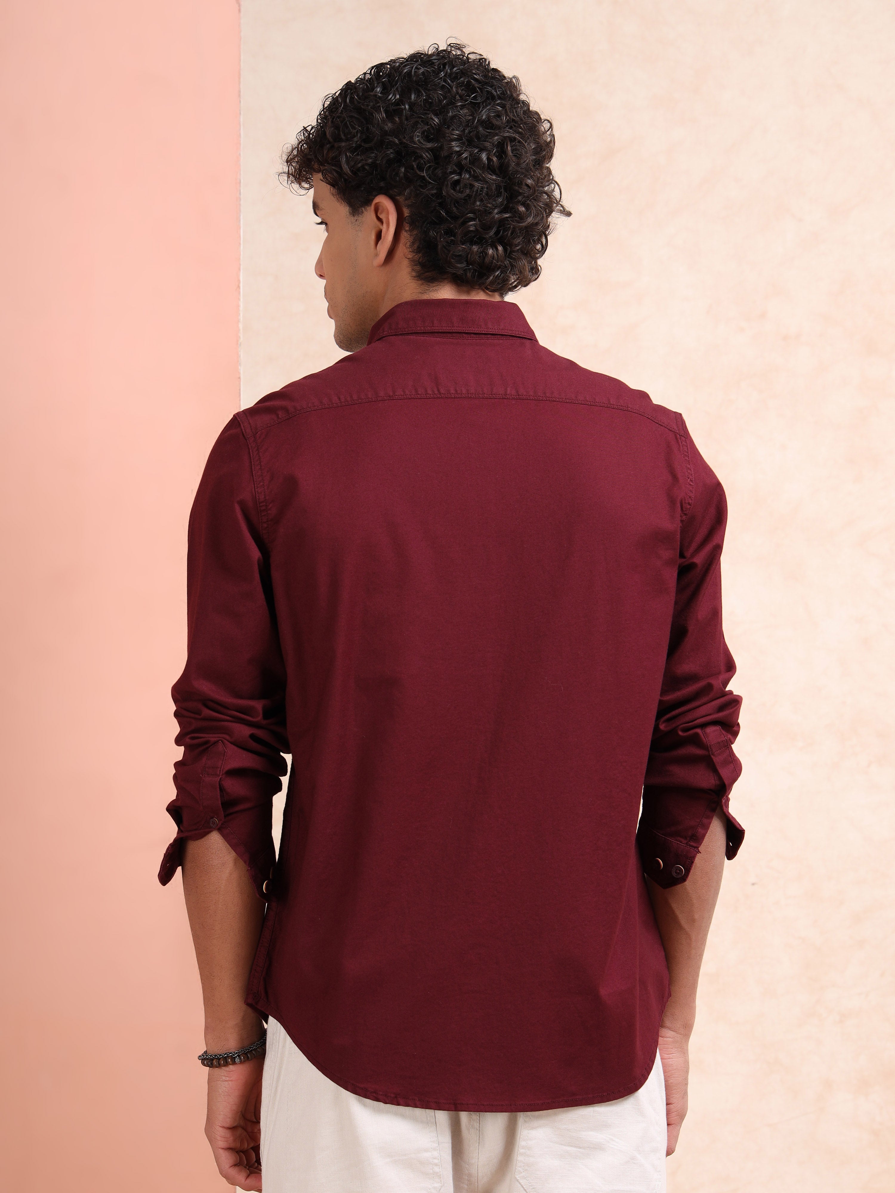 MEN'S MAROON SOLID SLIM FIT SHIRT
