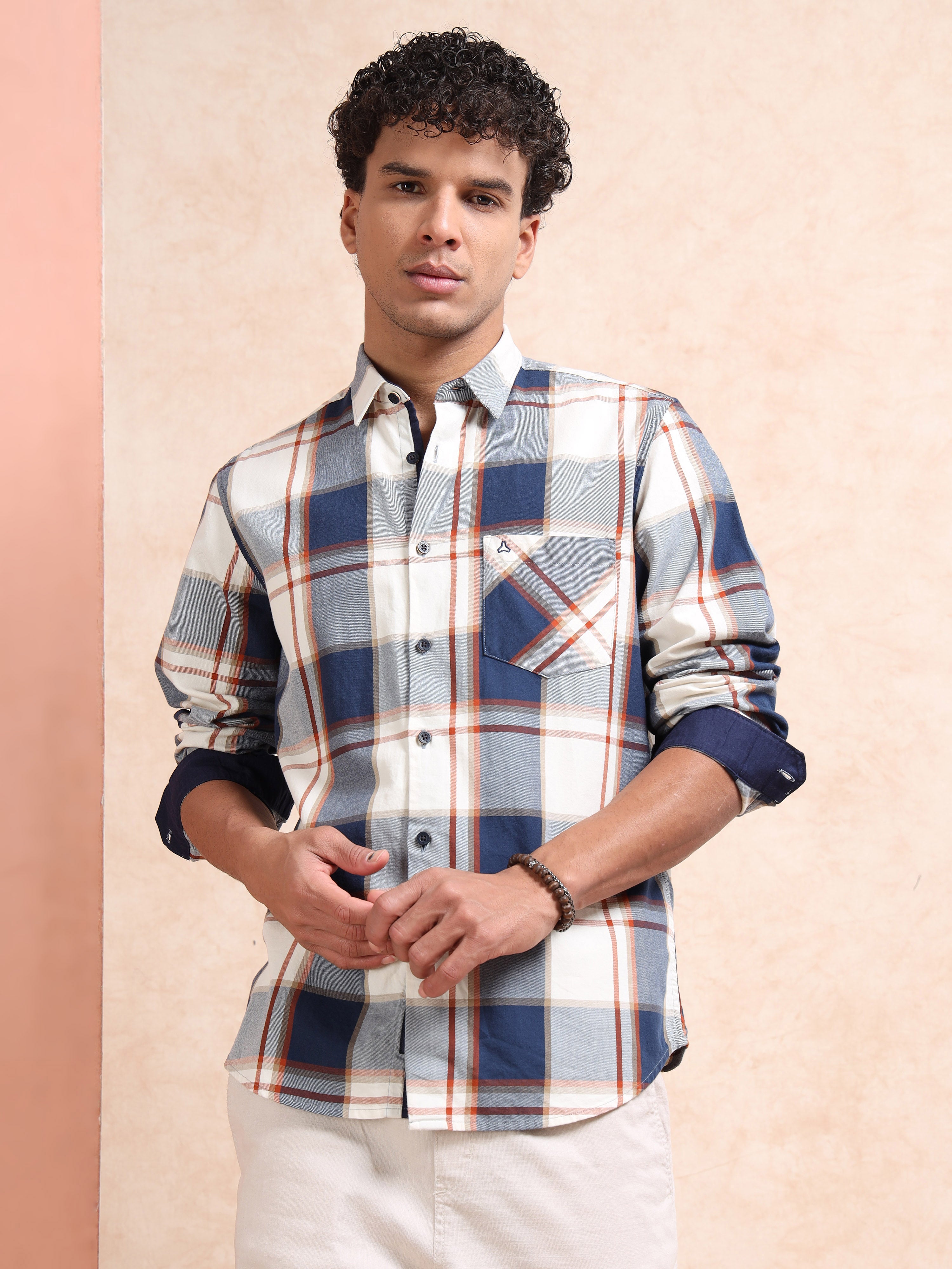 MEN'S NAVY CHECKS SLIM FIT SHIRT