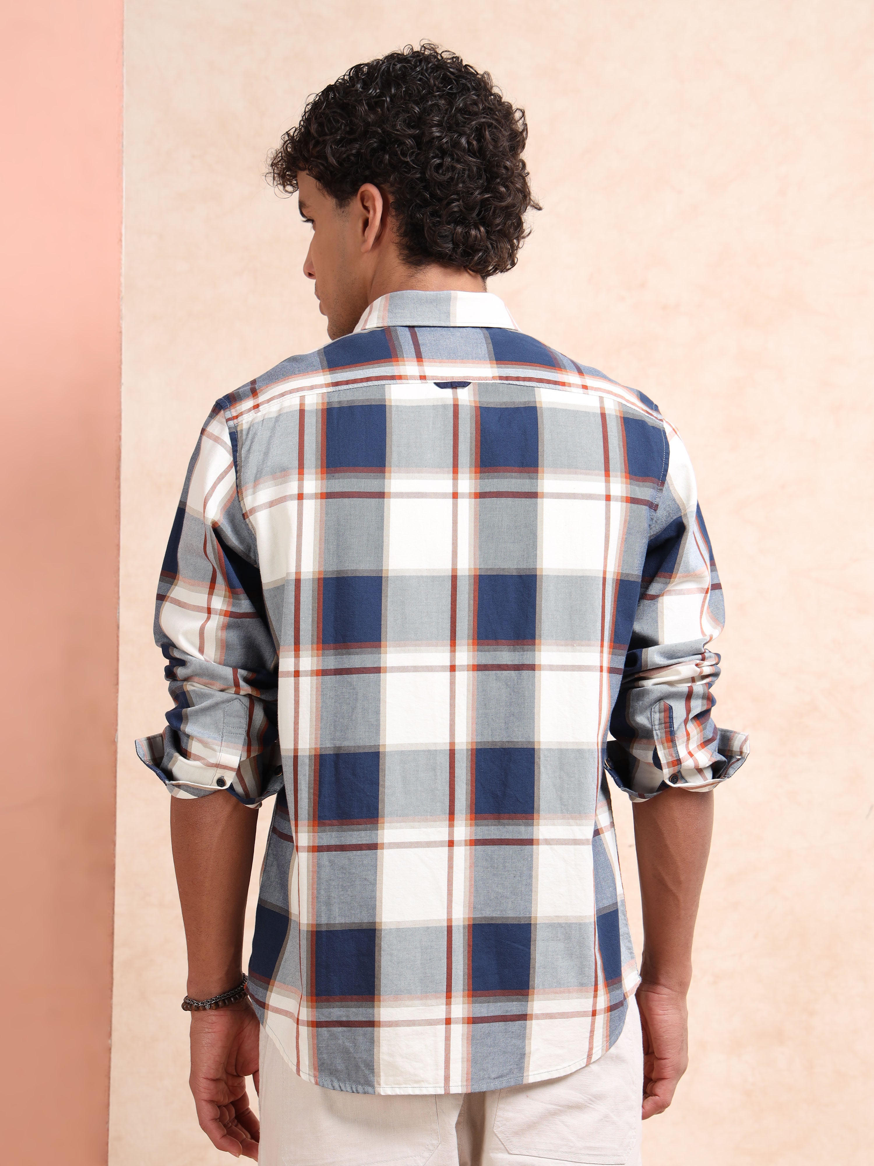 MEN'S NAVY CHECKS SLIM FIT SHIRT