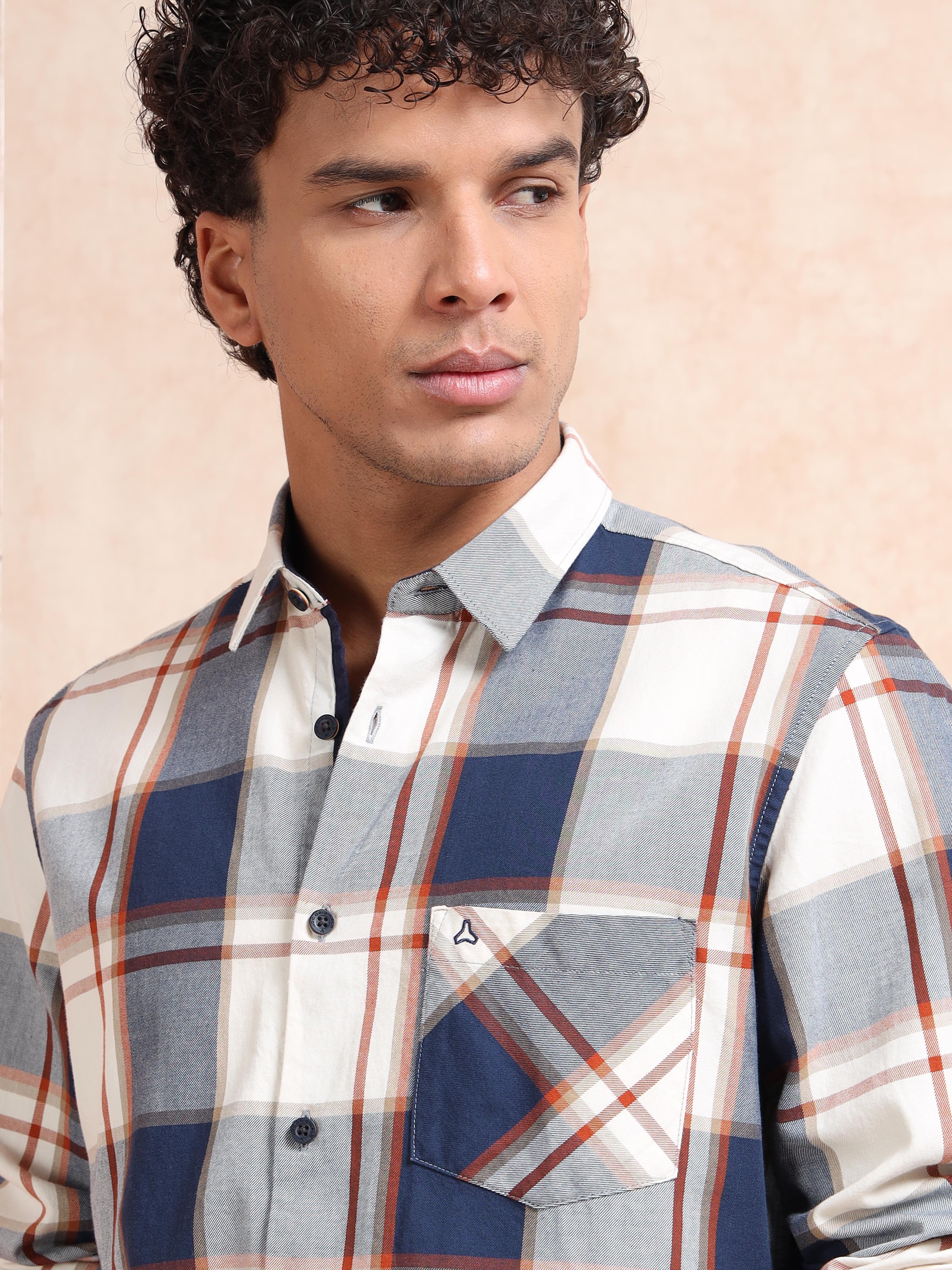 MEN'S NAVY CHECKS SLIM FIT SHIRT