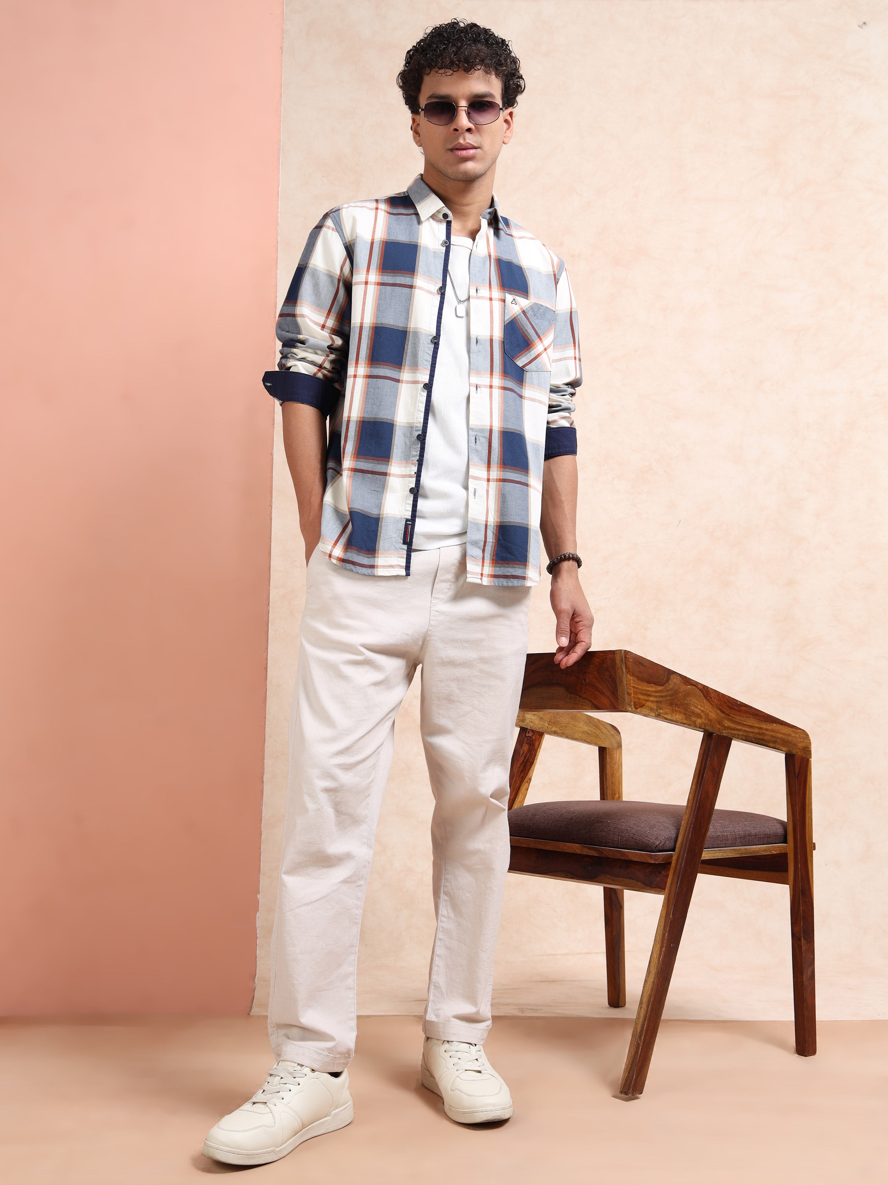 MEN'S NAVY CHECKS SLIM FIT SHIRT