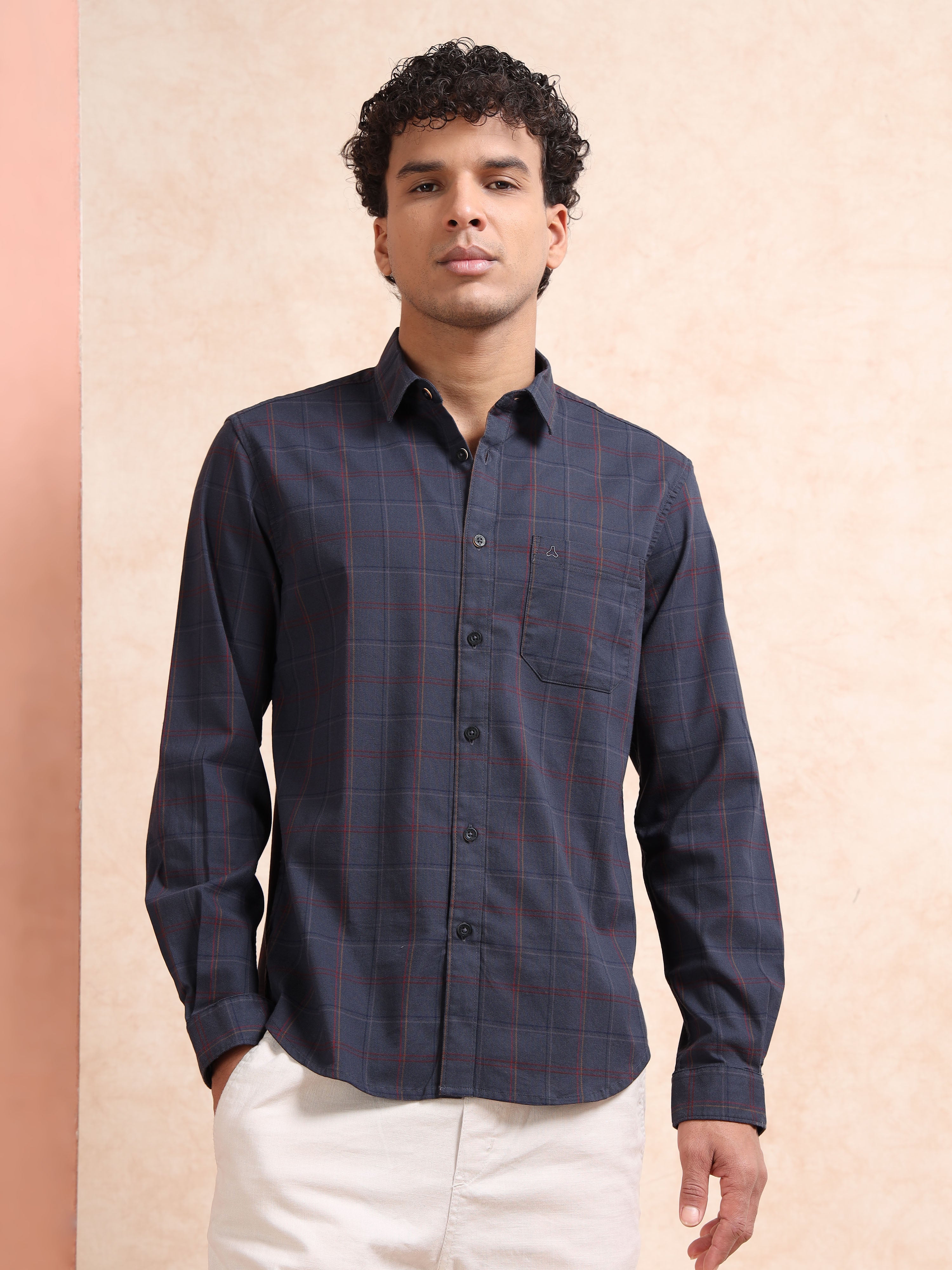 MEN'S DK.GREY CHECKS SLIM FIT SHIRT