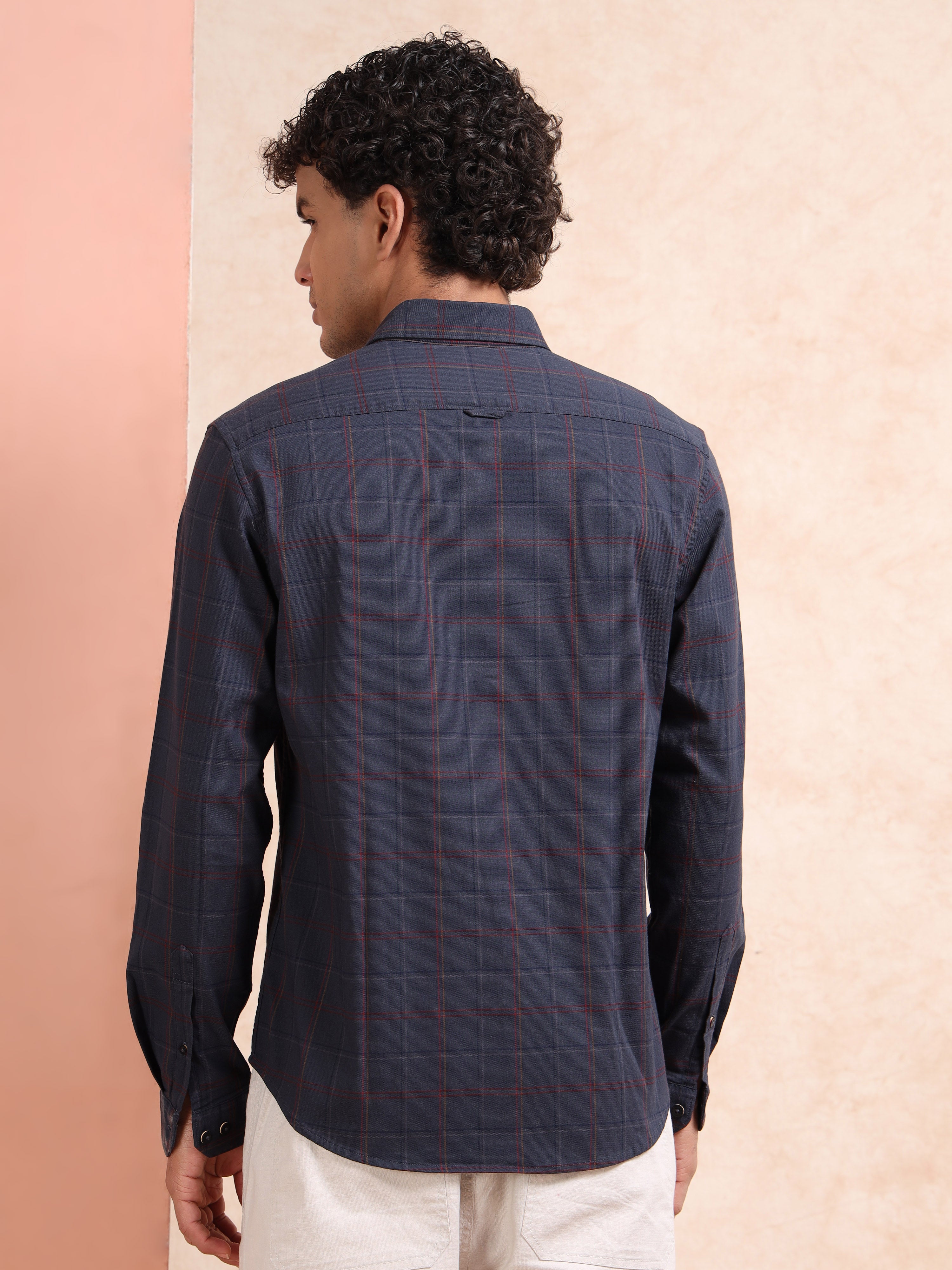 MEN'S DK.GREY CHECKS SLIM FIT SHIRT