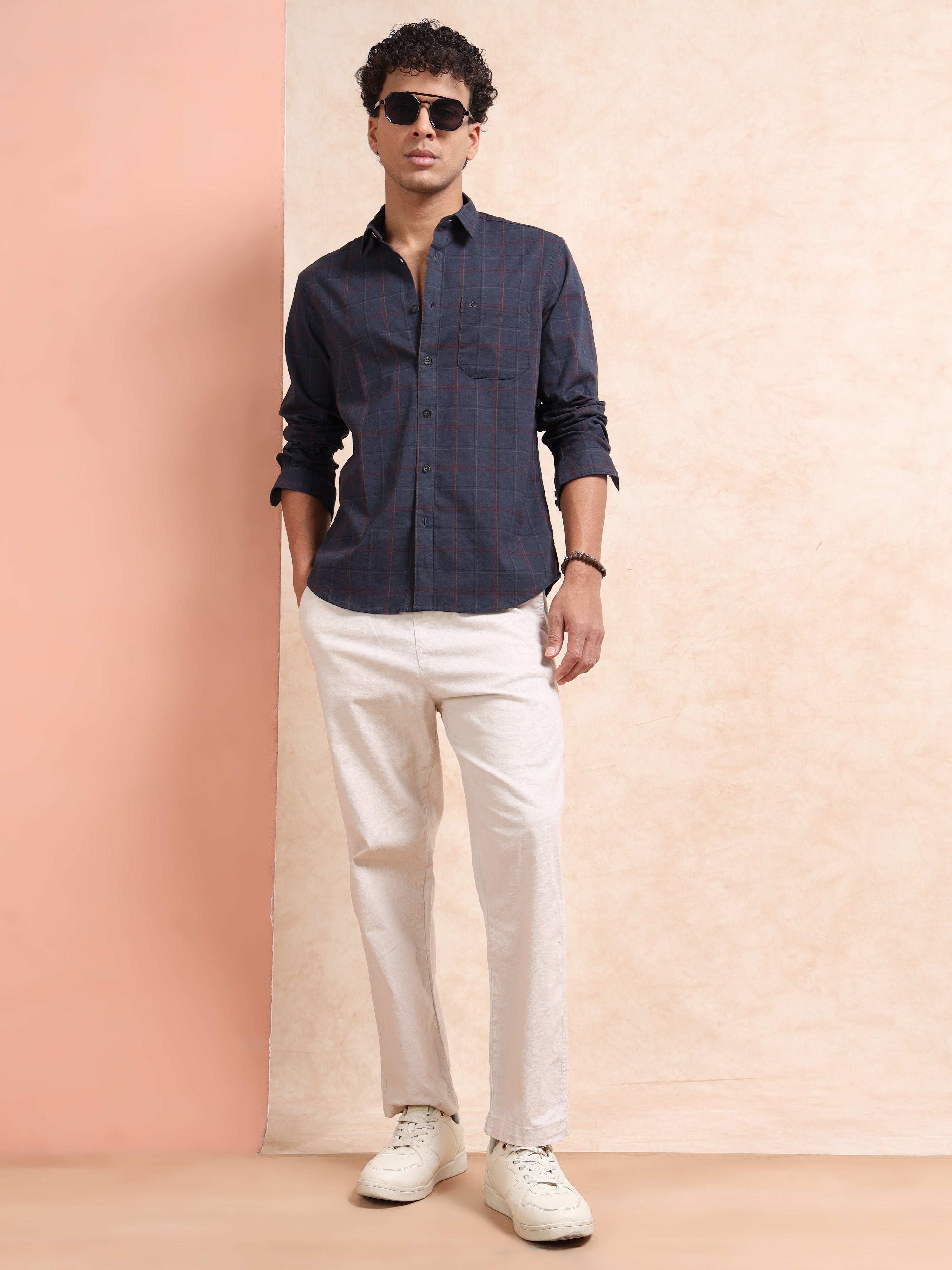 MEN'S DK.GREY CHECKS SLIM FIT SHIRT