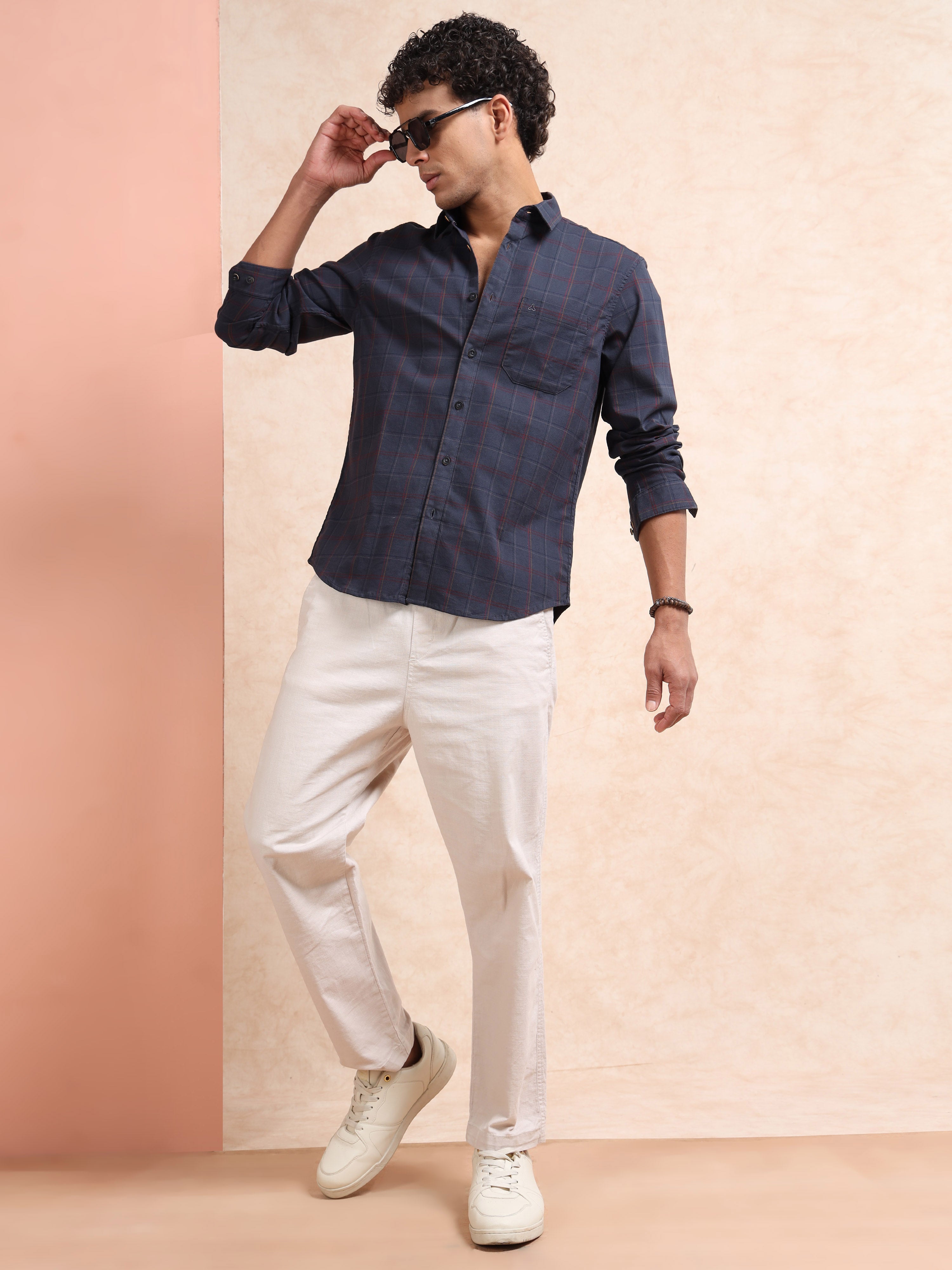 MEN'S DK.GREY CHECKS SLIM FIT SHIRT