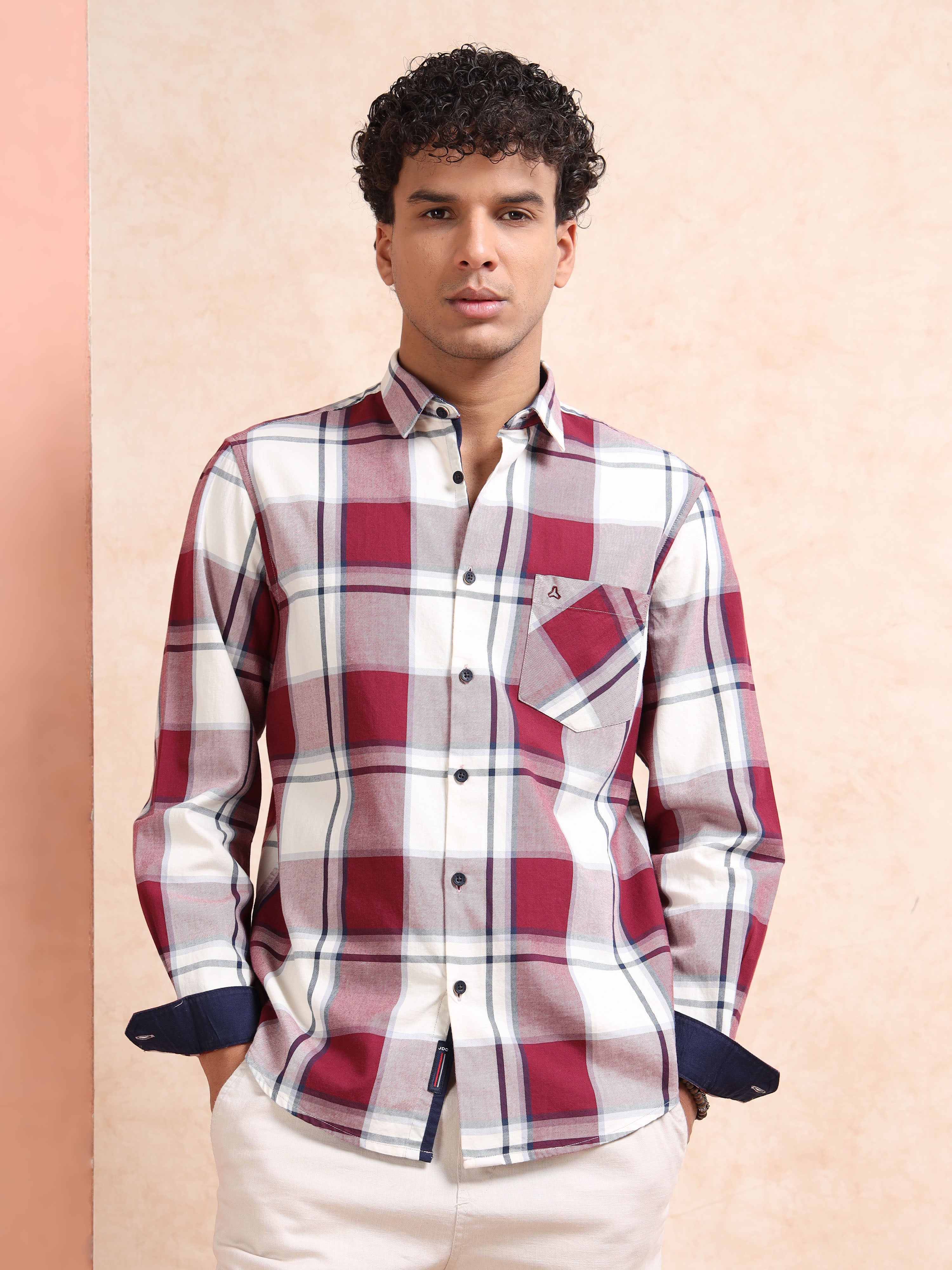 MEN'S MAROON CHECKS SLIM FIT SHIRT