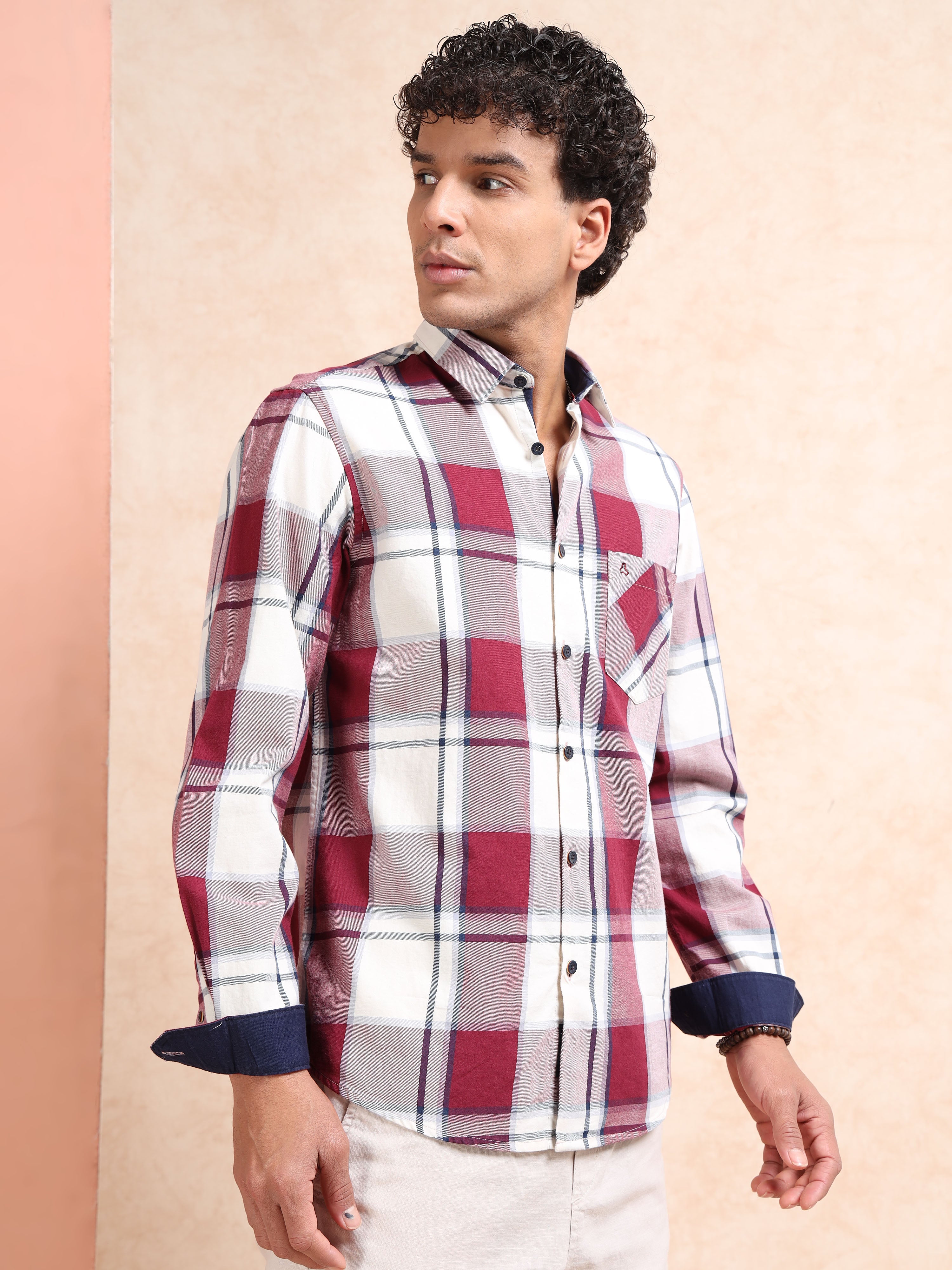 MEN'S MAROON CHECKS SLIM FIT SHIRT