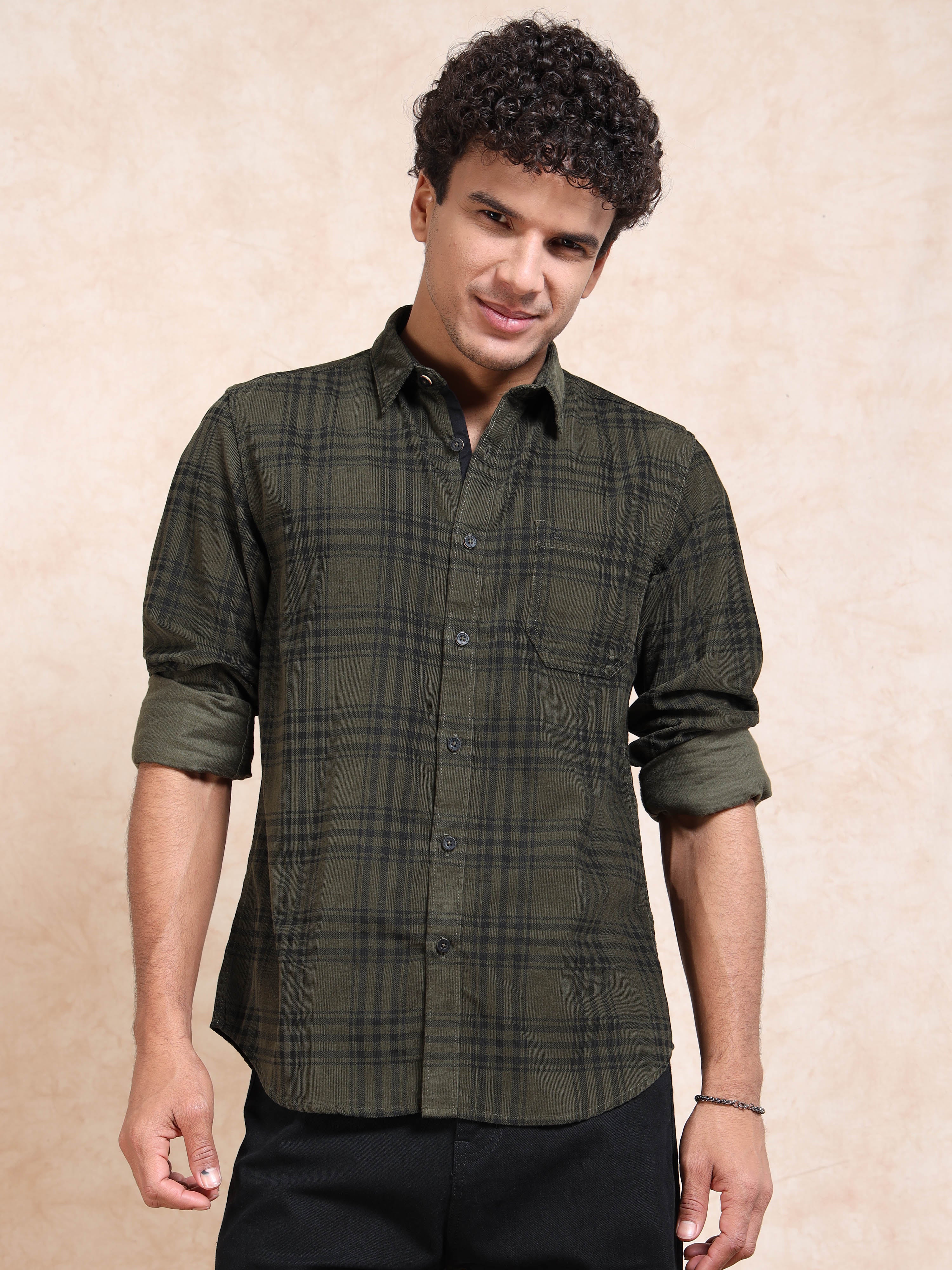 MEN'S GREEN CHECKS SLIM FIT SHIRT