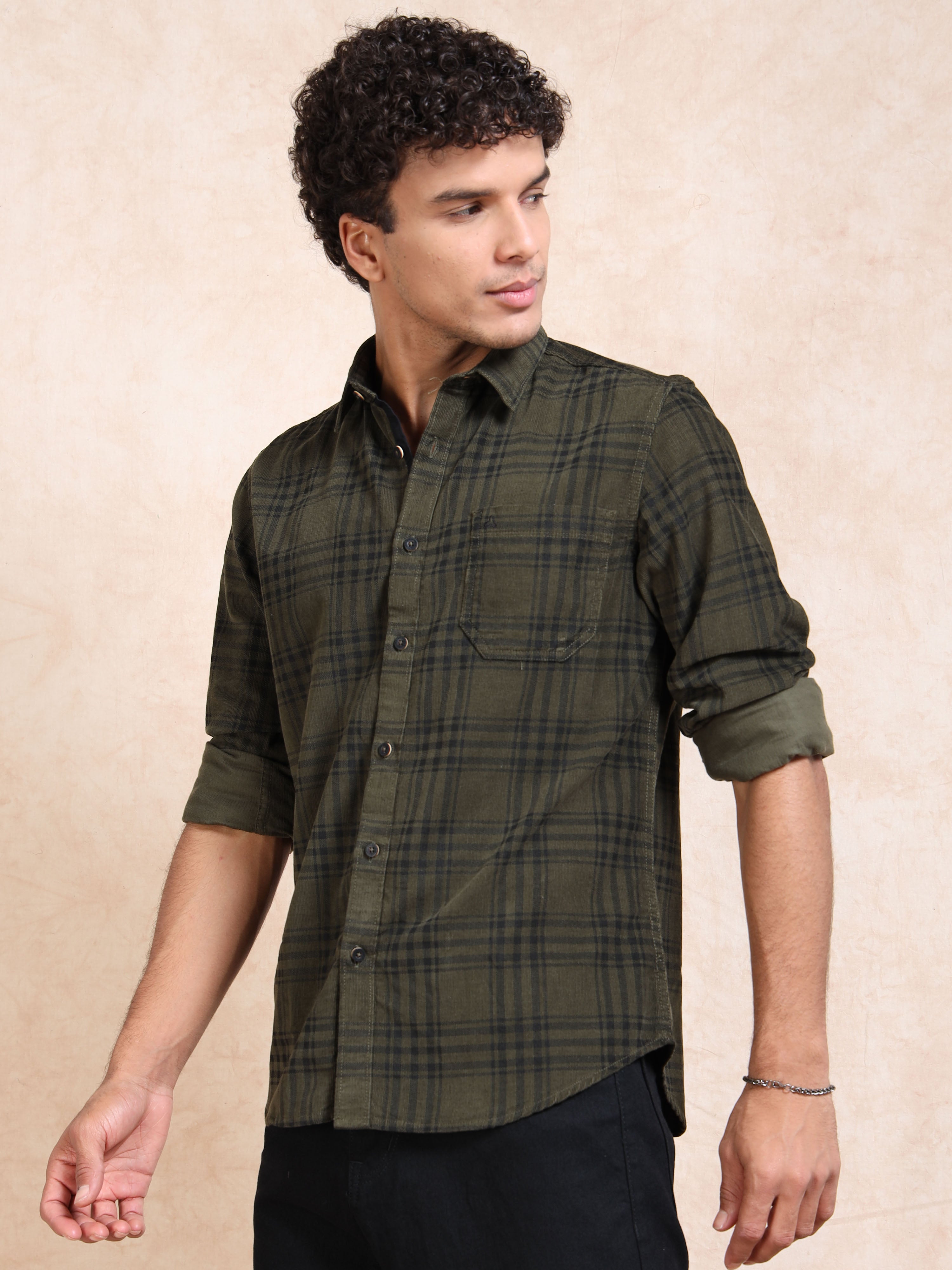 MEN'S GREEN CHECKS SLIM FIT SHIRT