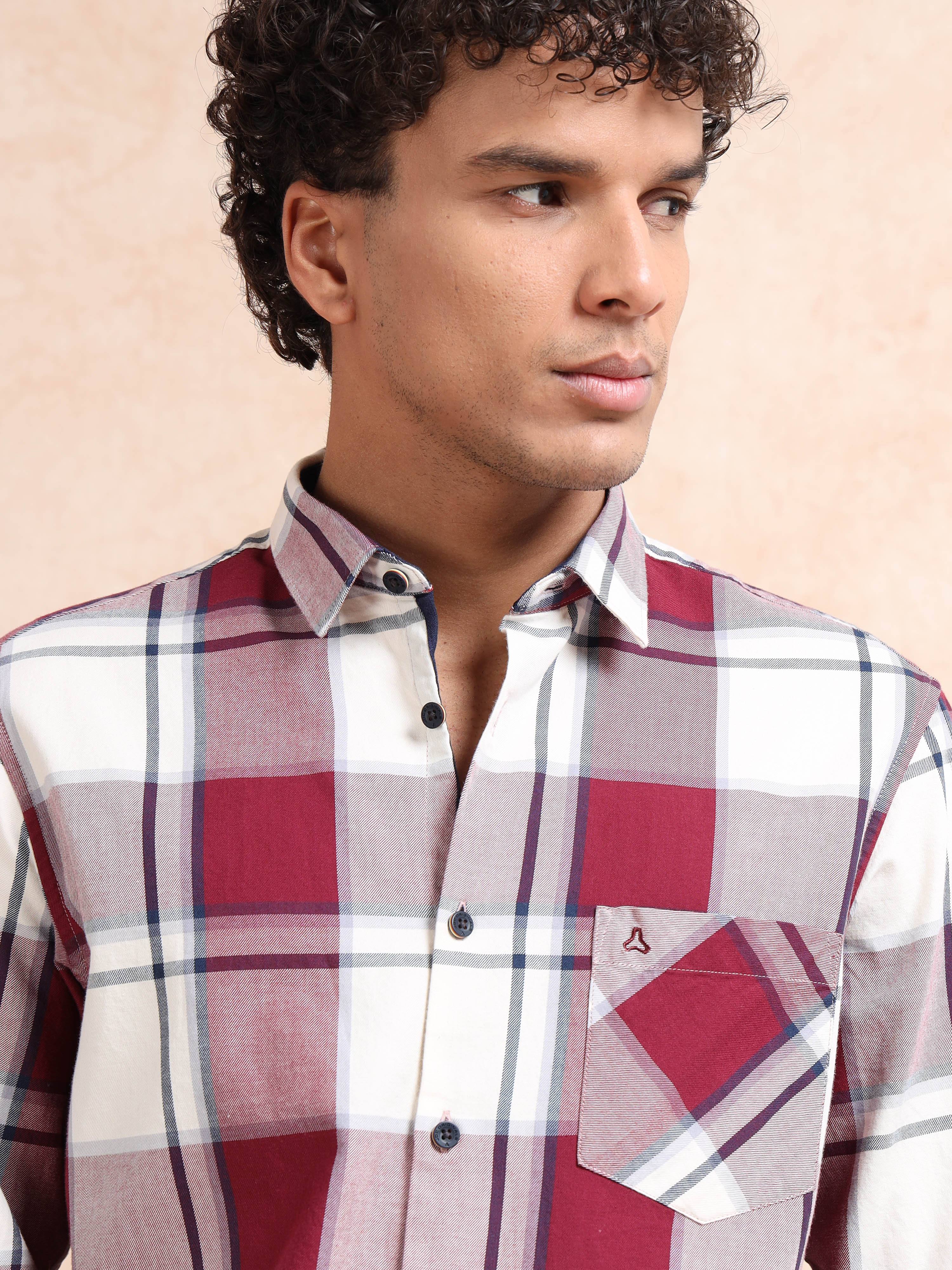 MEN'S MAROON CHECKS SLIM FIT SHIRT