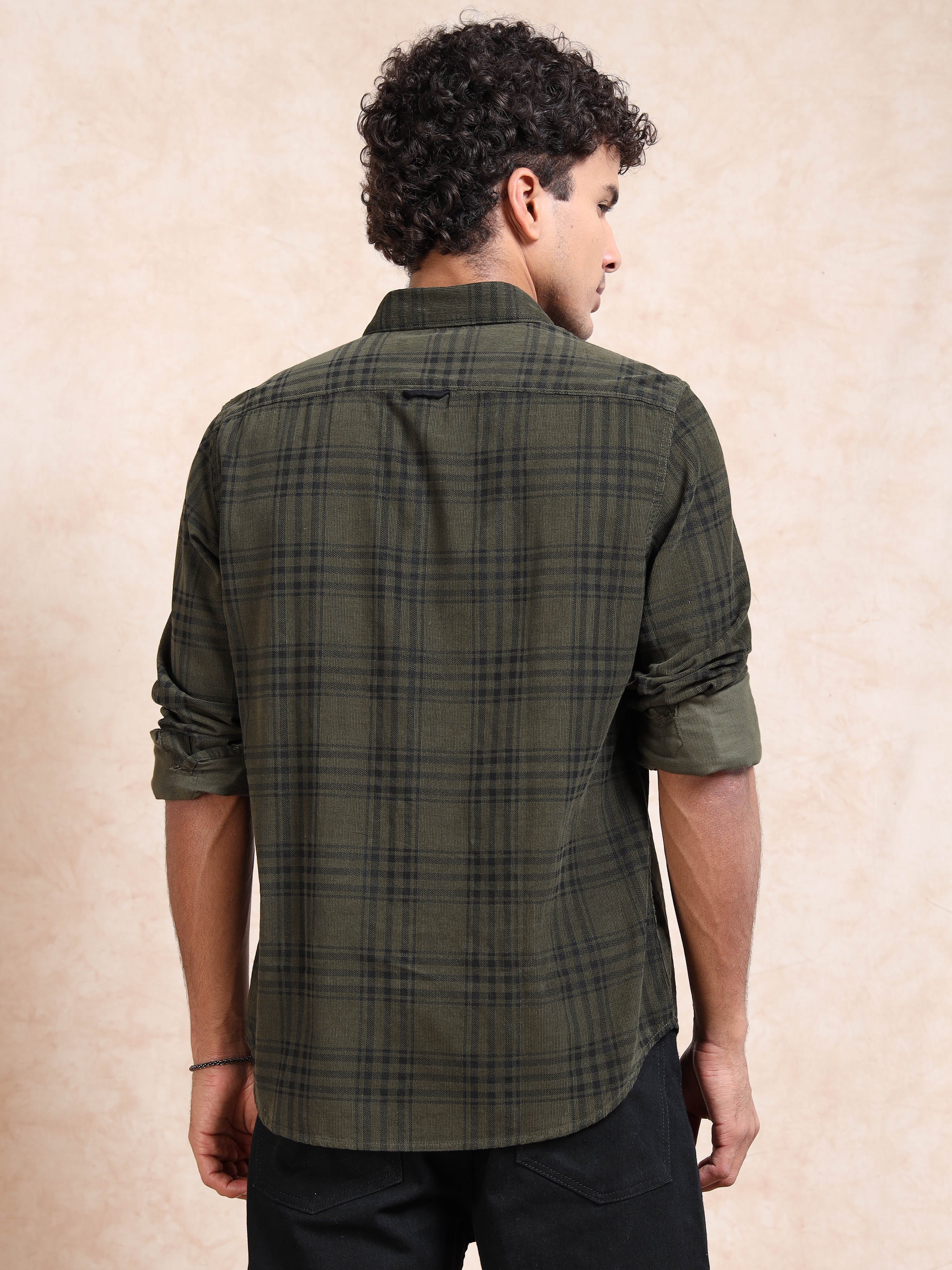 MEN'S GREEN CHECKS SLIM FIT SHIRT