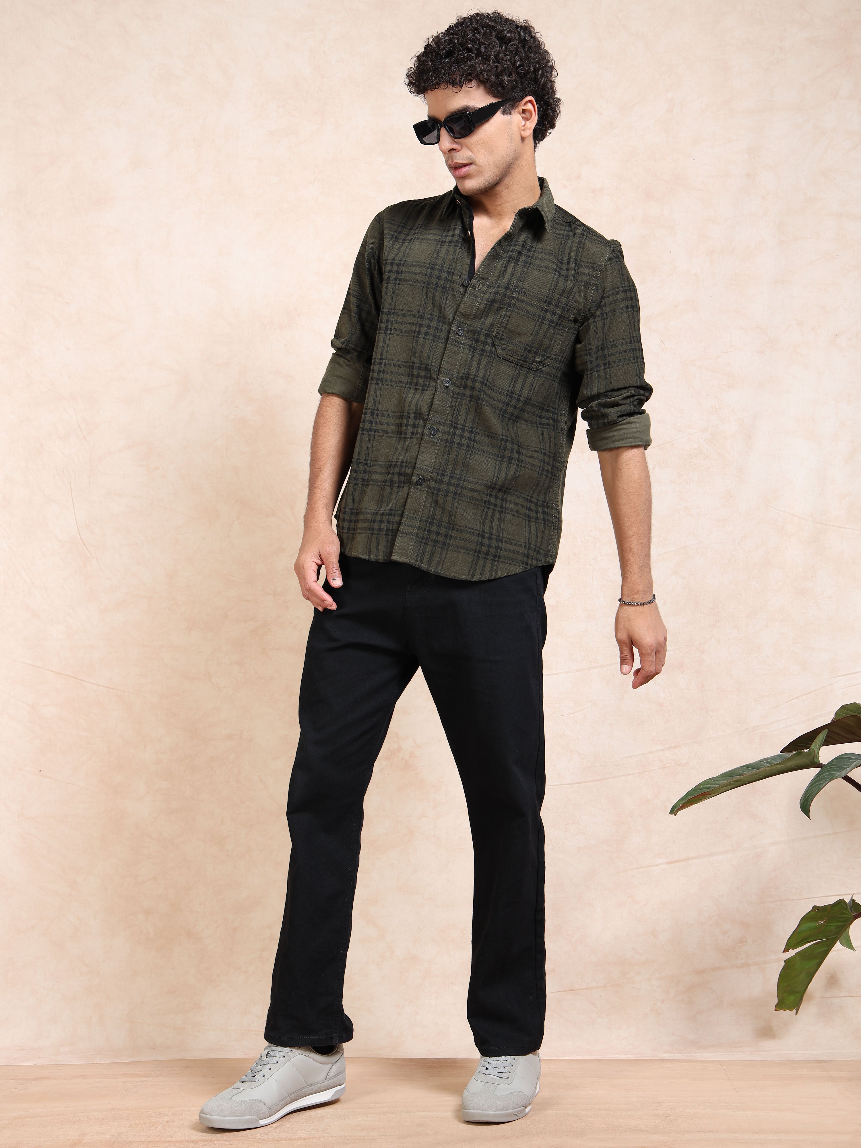 MEN'S GREEN CHECKS SLIM FIT SHIRT