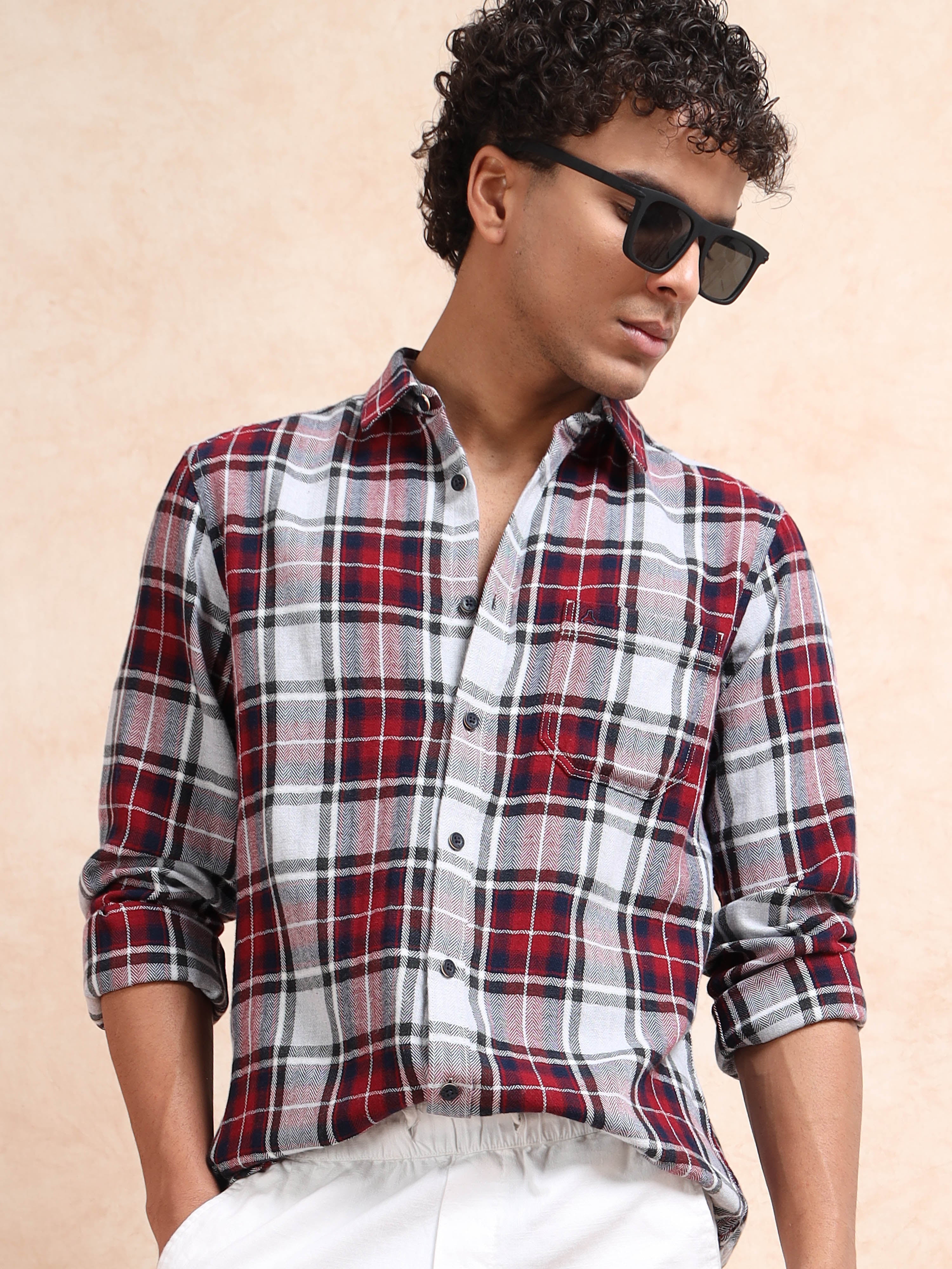 MEN'S MAROON CHECKS SLIM FIT SHIRT