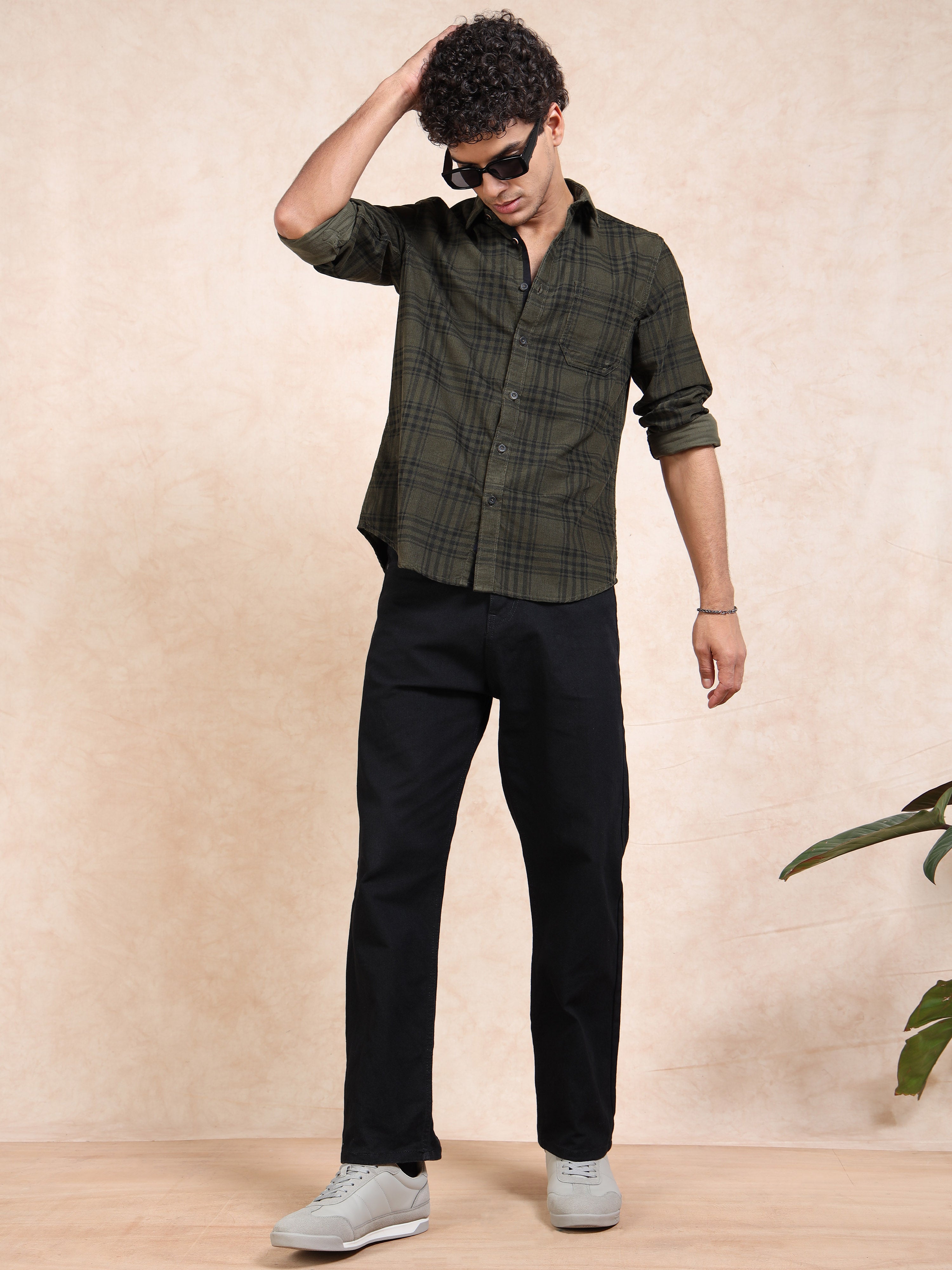 MEN'S GREEN CHECKS SLIM FIT SHIRT