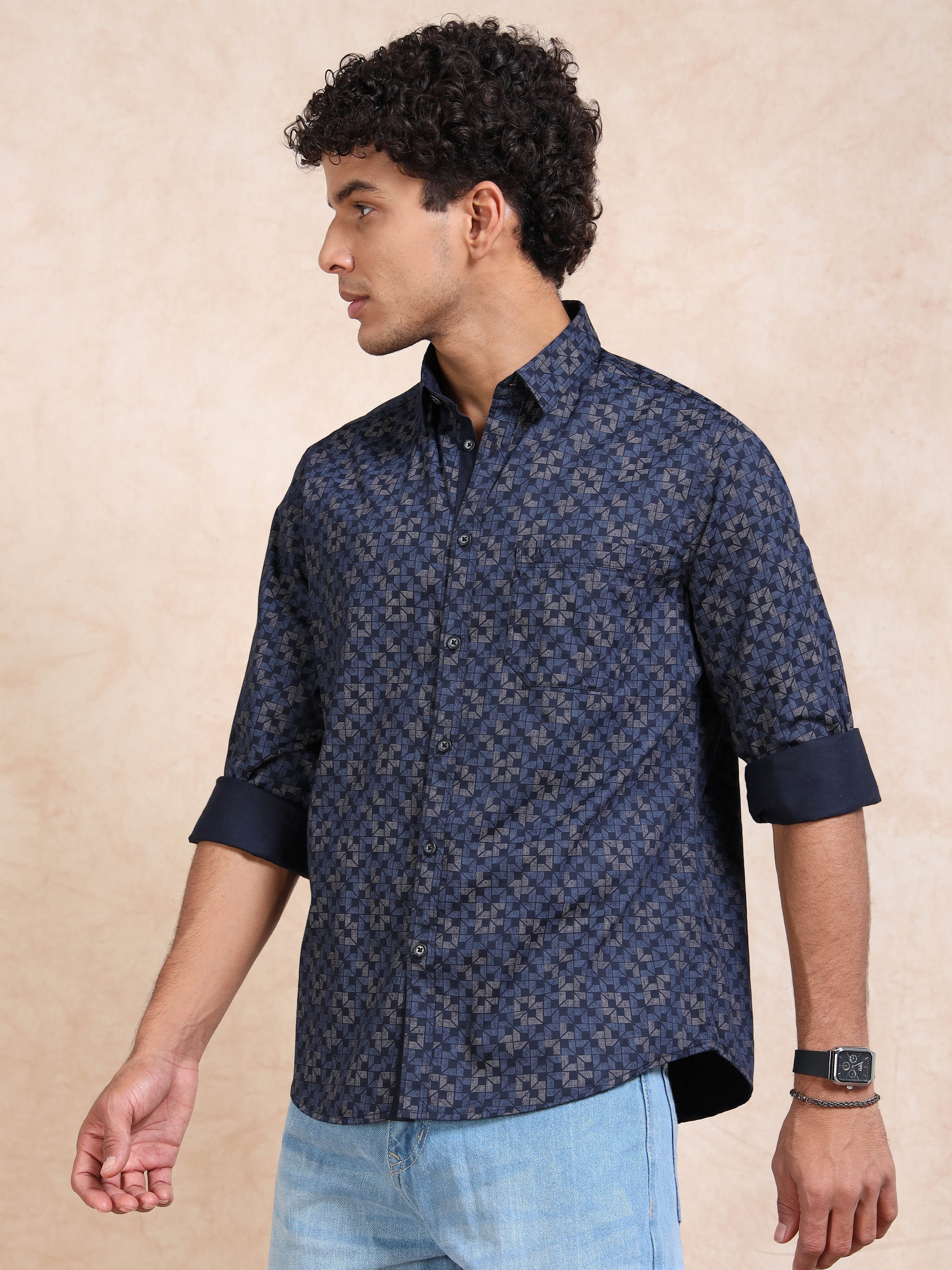 MEN'S BLUE PRINT SLIM FIT SHIRT