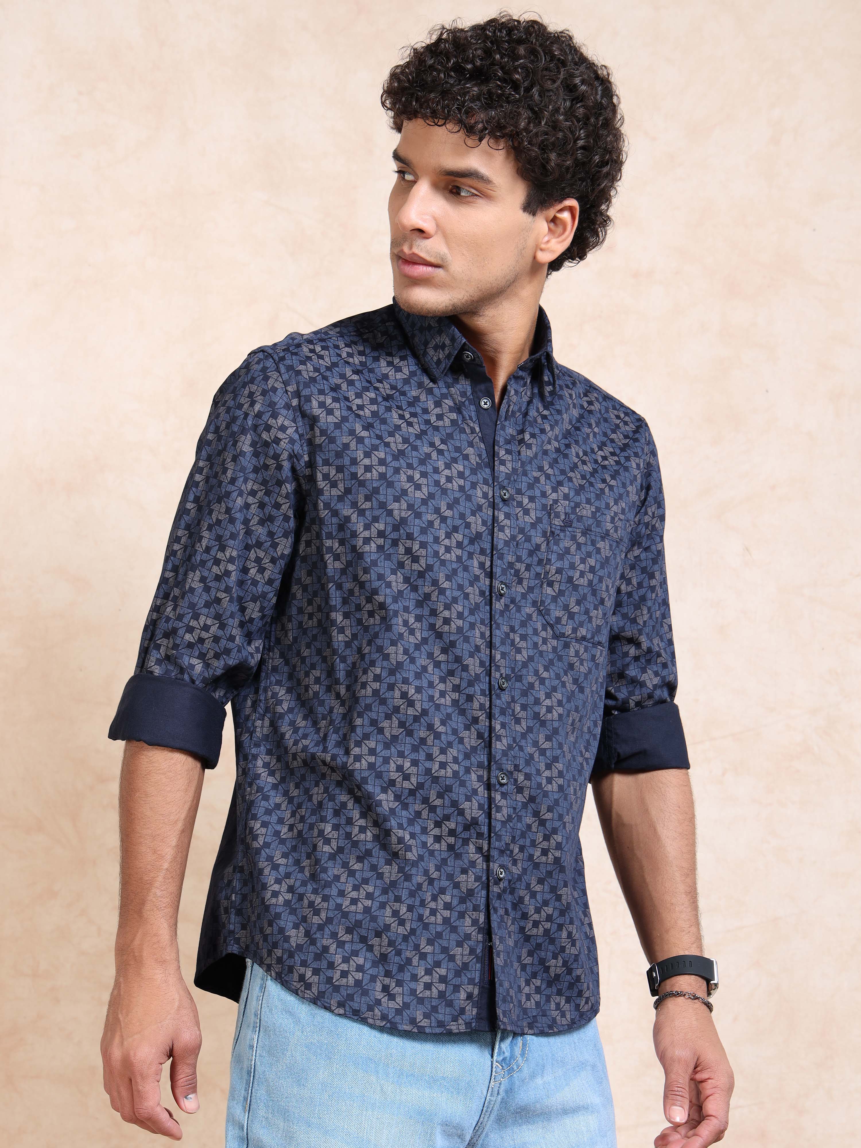 MEN'S BLUE PRINT SLIM FIT SHIRT