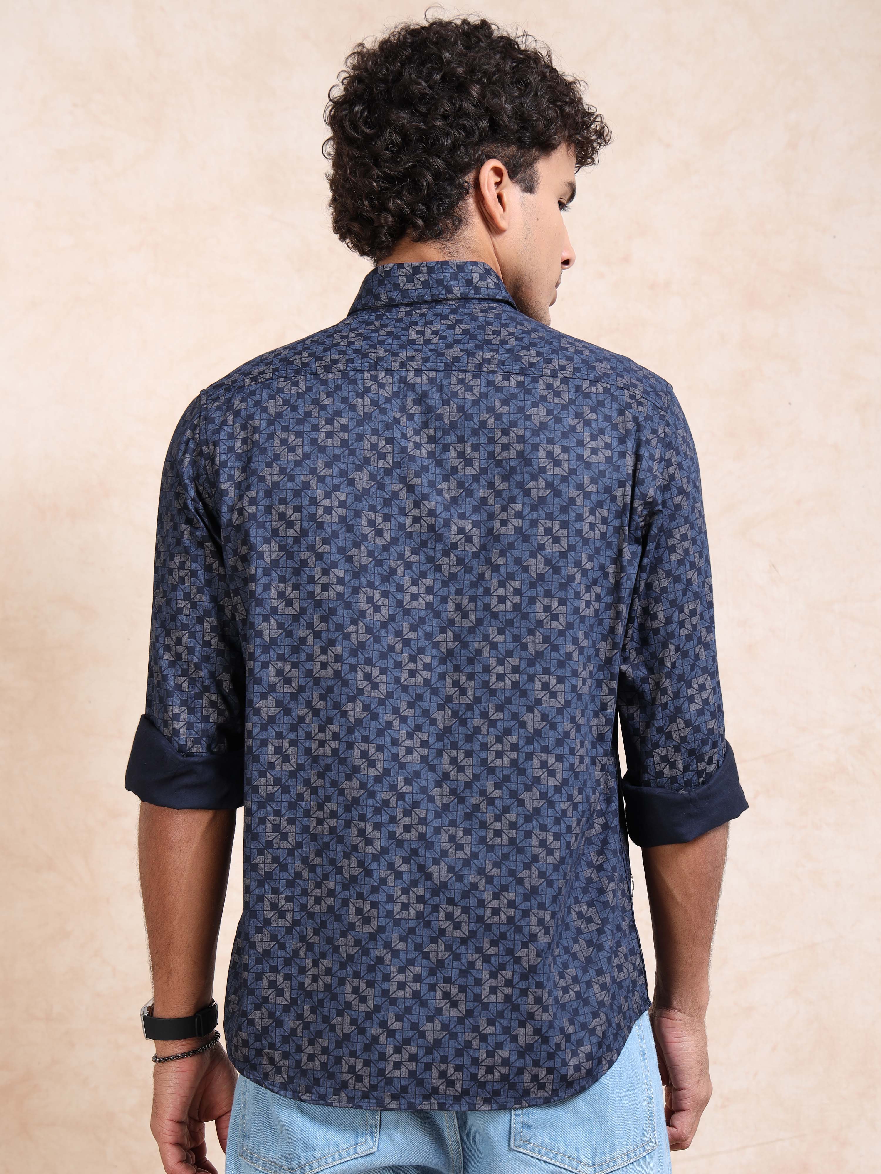 MEN'S BLUE PRINT SLIM FIT SHIRT