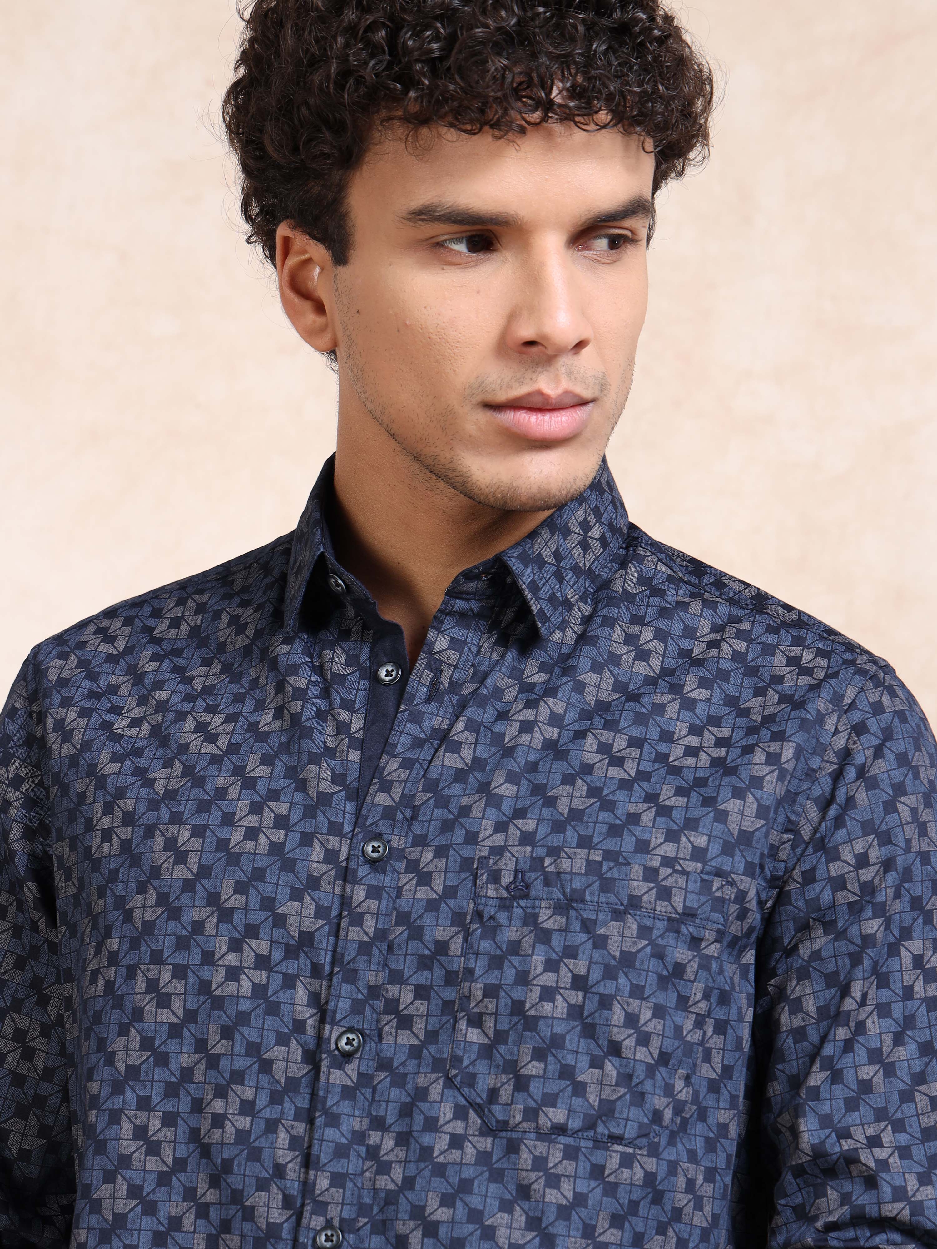 MEN'S BLUE PRINT SLIM FIT SHIRT