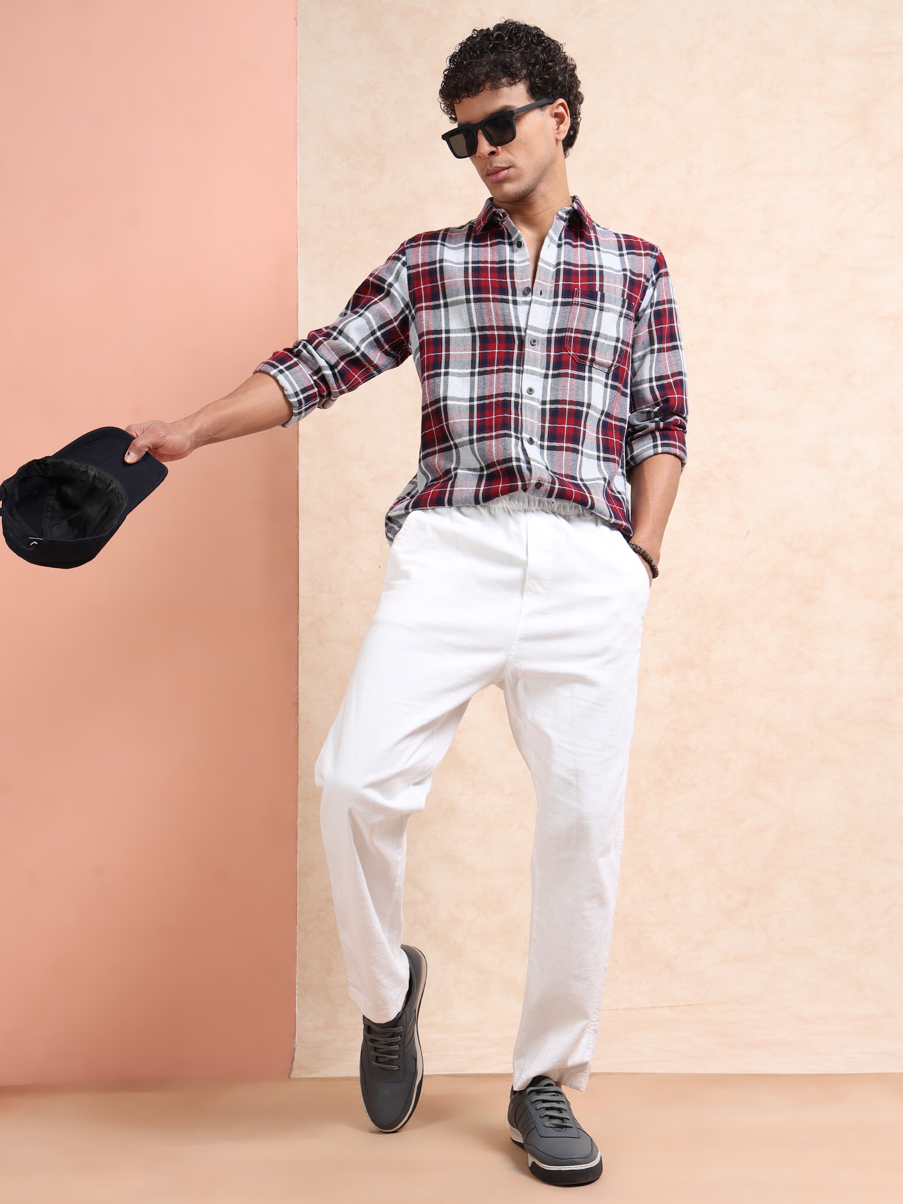 MEN'S MAROON CHECKS SLIM FIT SHIRT