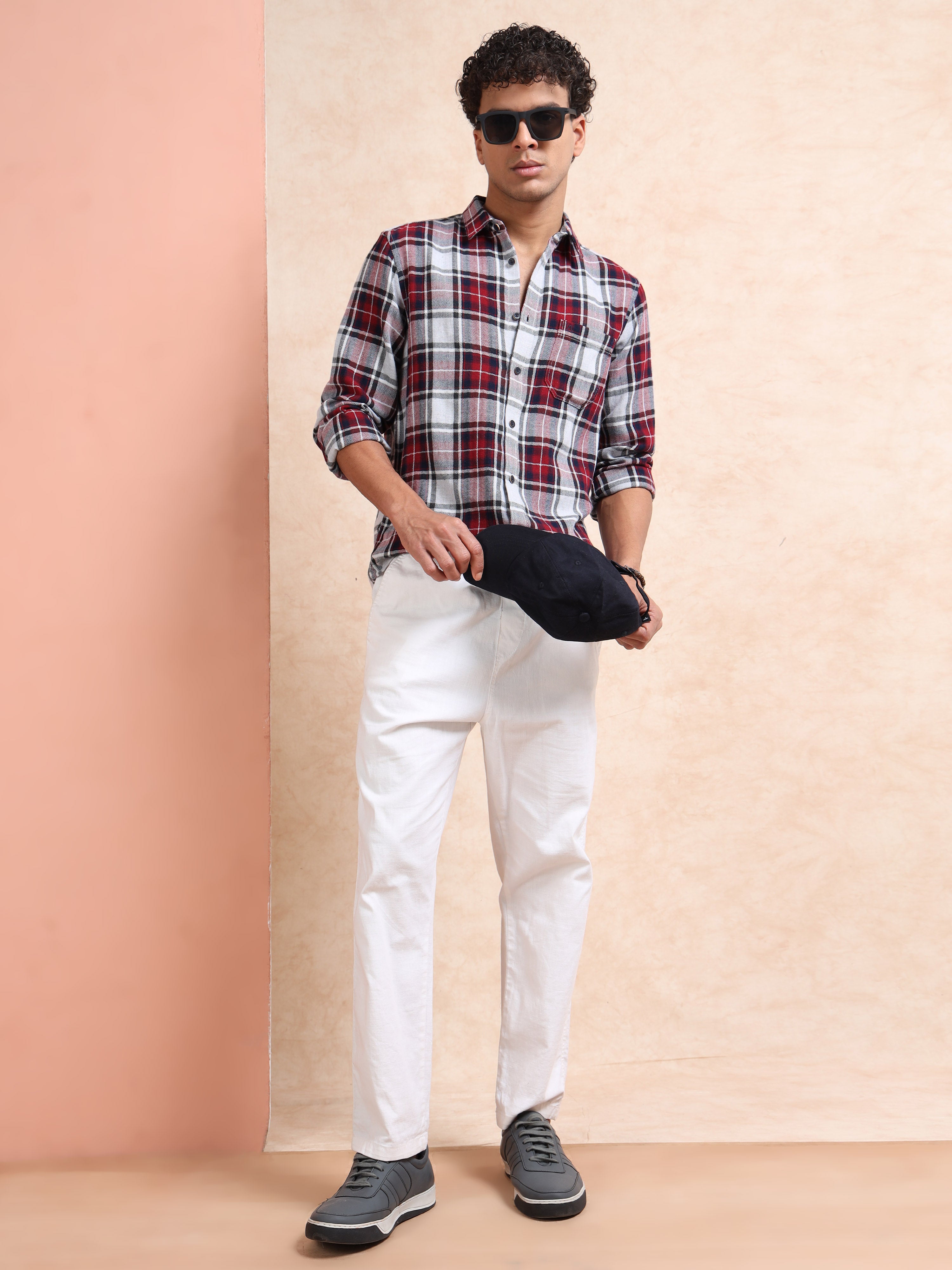 MEN'S MAROON CHECKS SLIM FIT SHIRT