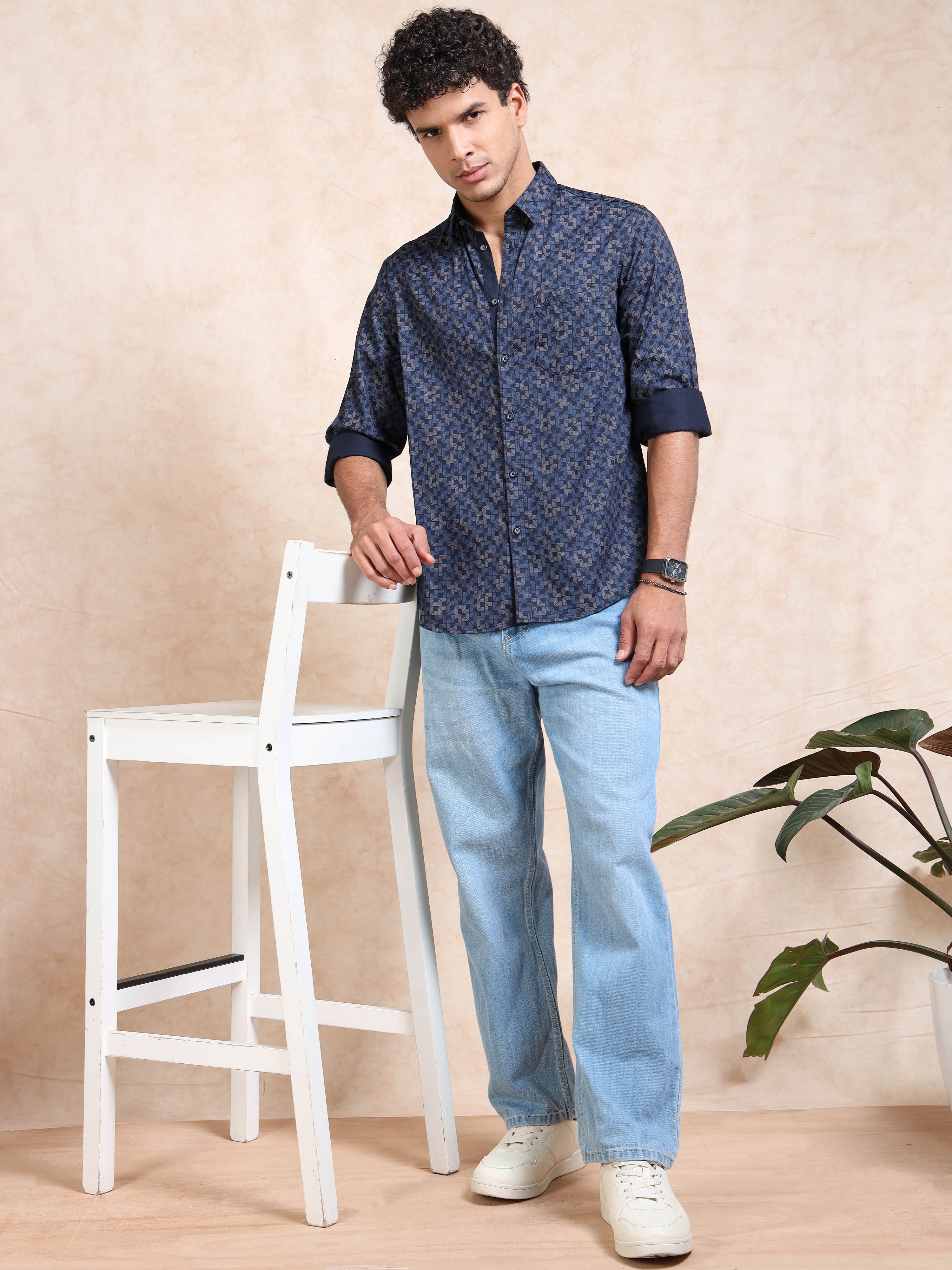 MEN'S BLUE PRINT SLIM FIT SHIRT