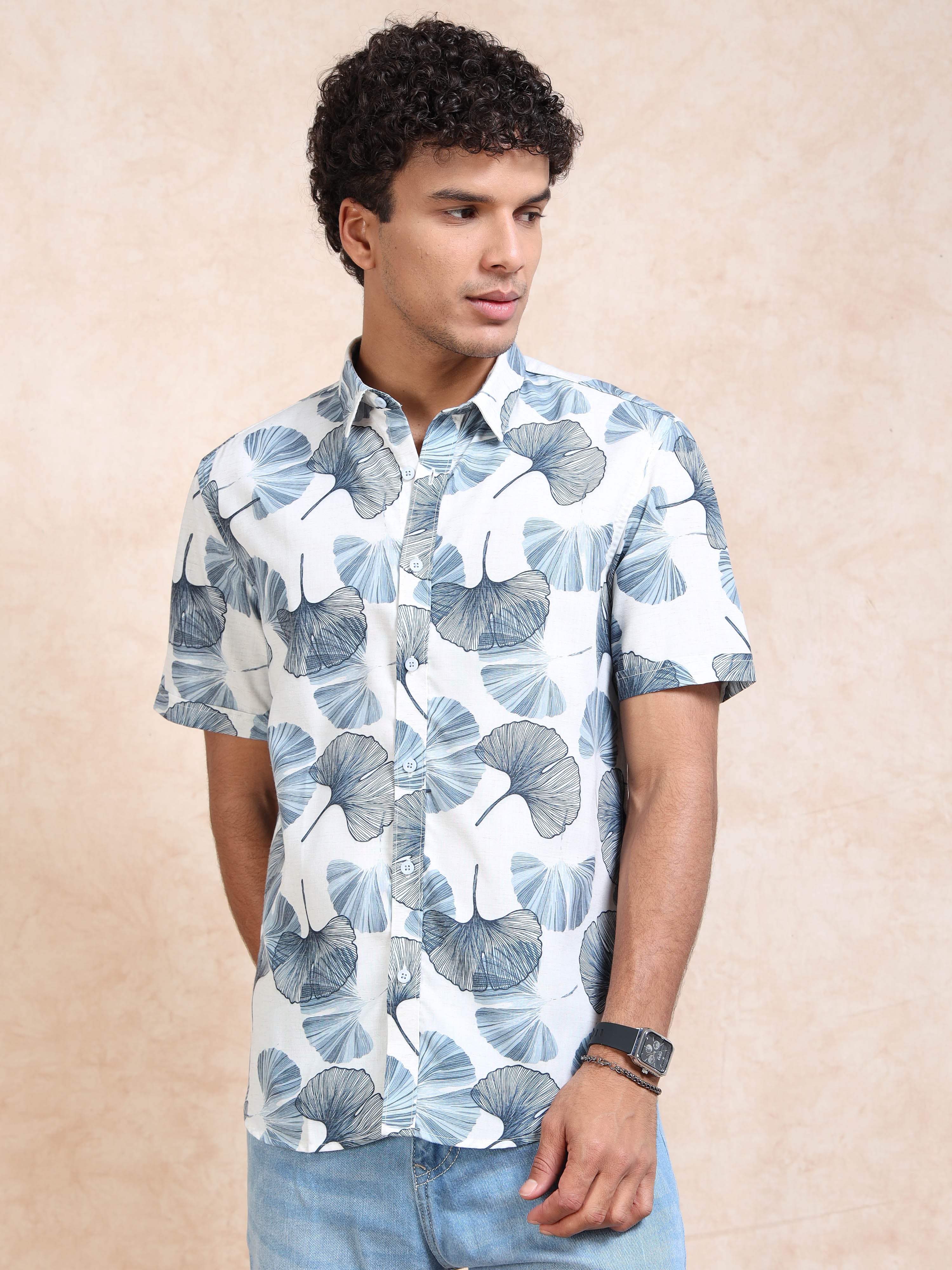 MEN'S DK.BLUE PRINT SLIM FIT SHIRT