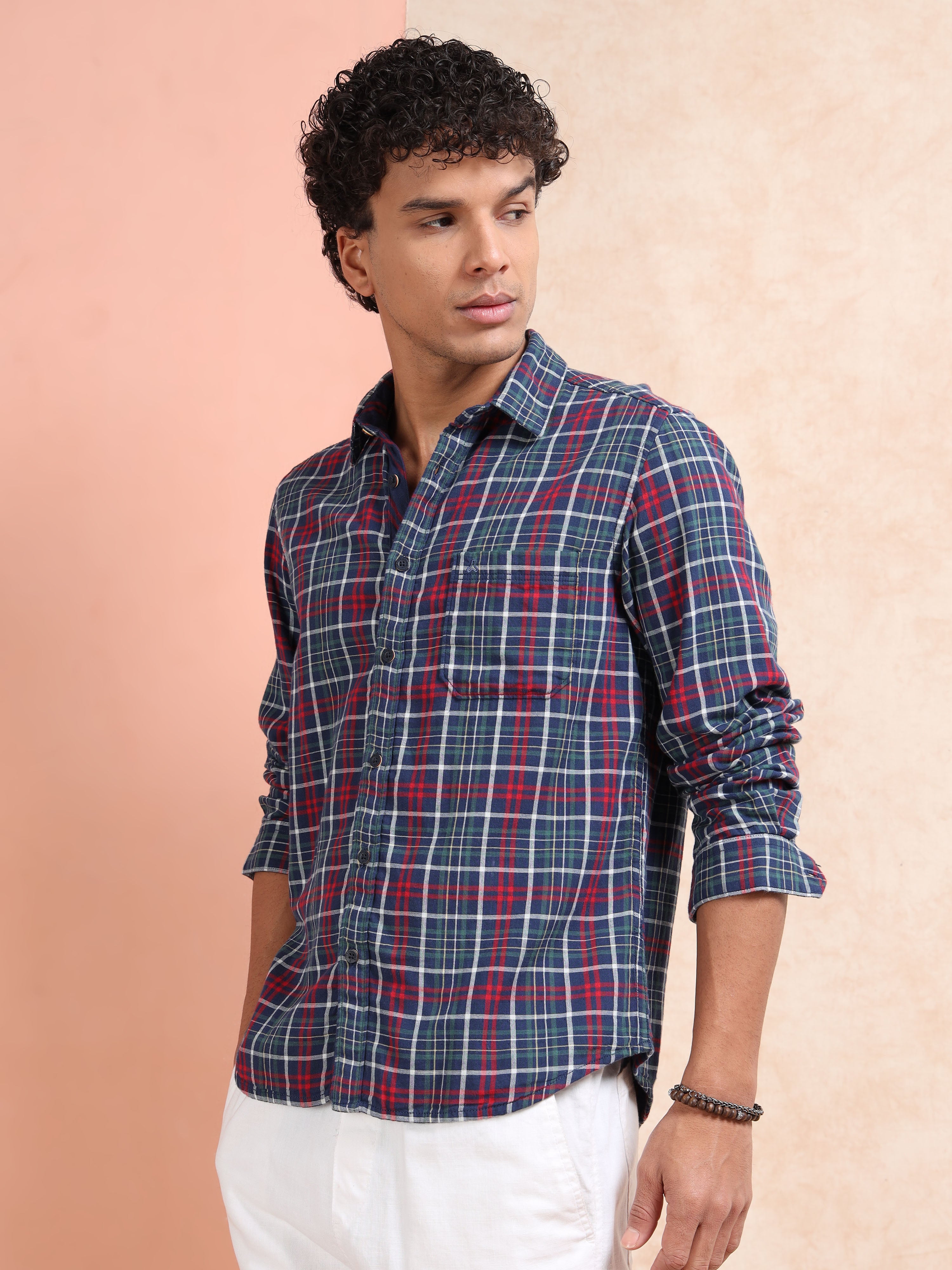 MEN'S NAVY CHECKS SLIM FIT SHIRT