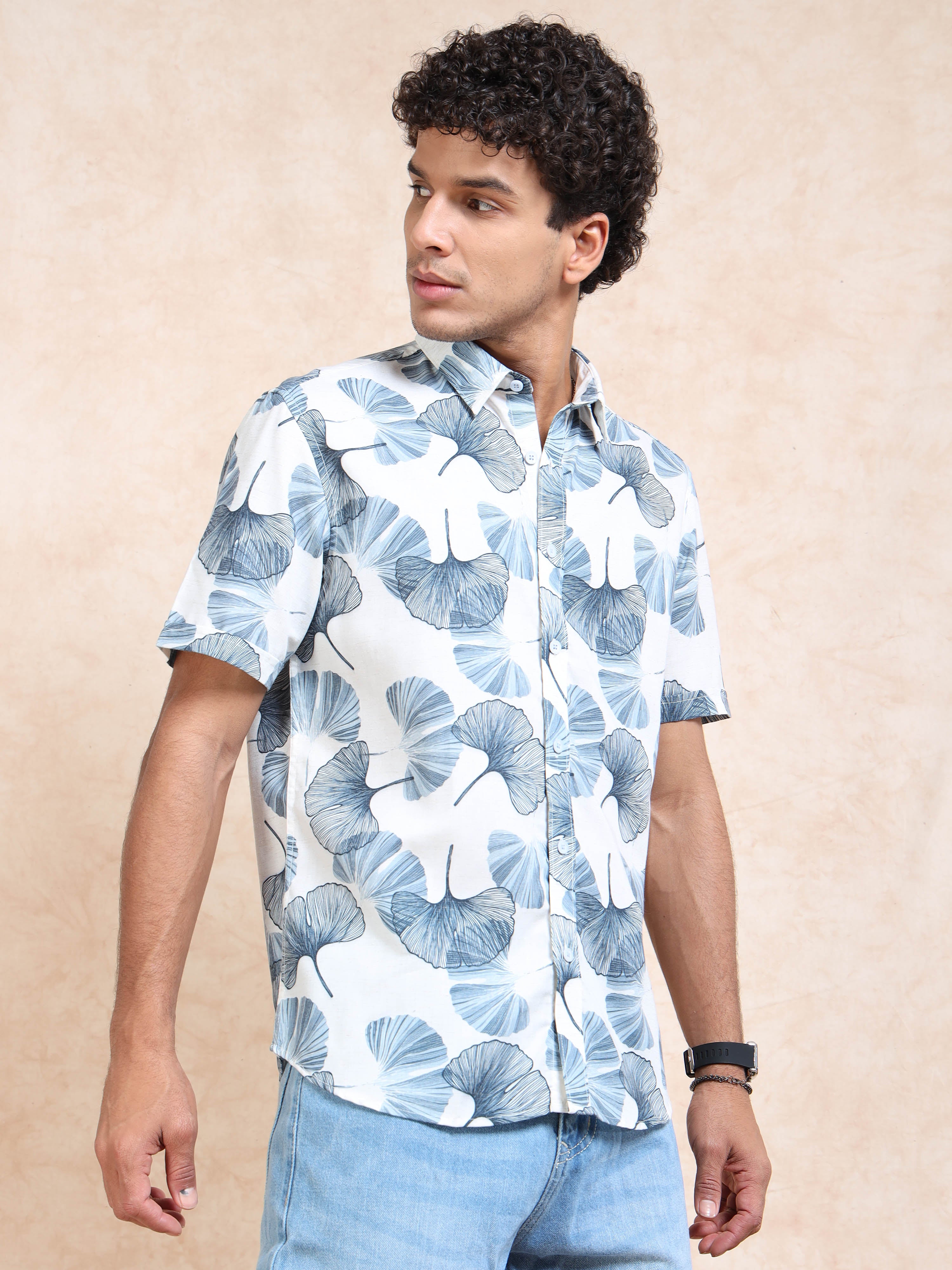 MEN'S DK.BLUE PRINT SLIM FIT SHIRT