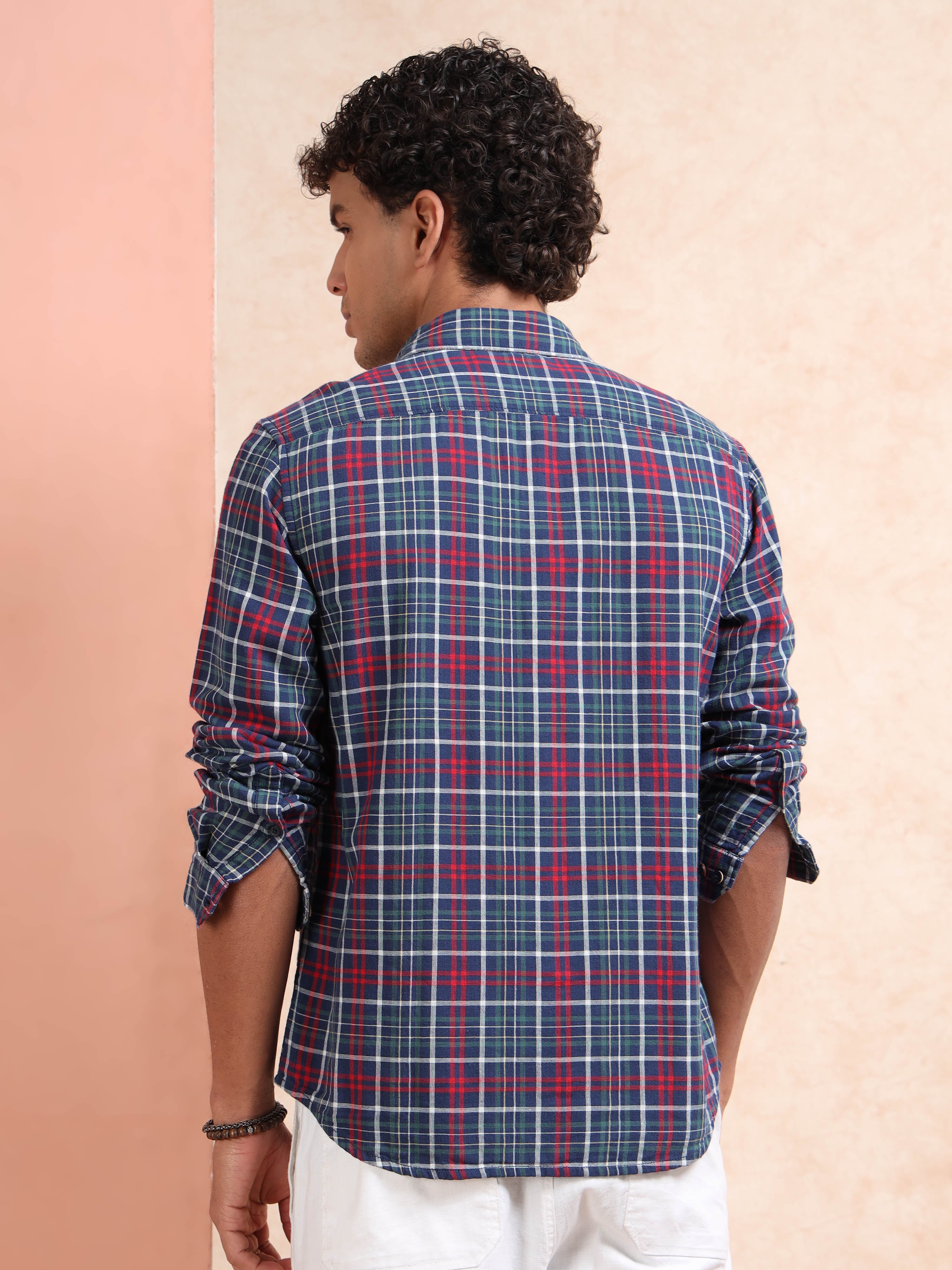 MEN'S NAVY CHECKS SLIM FIT SHIRT