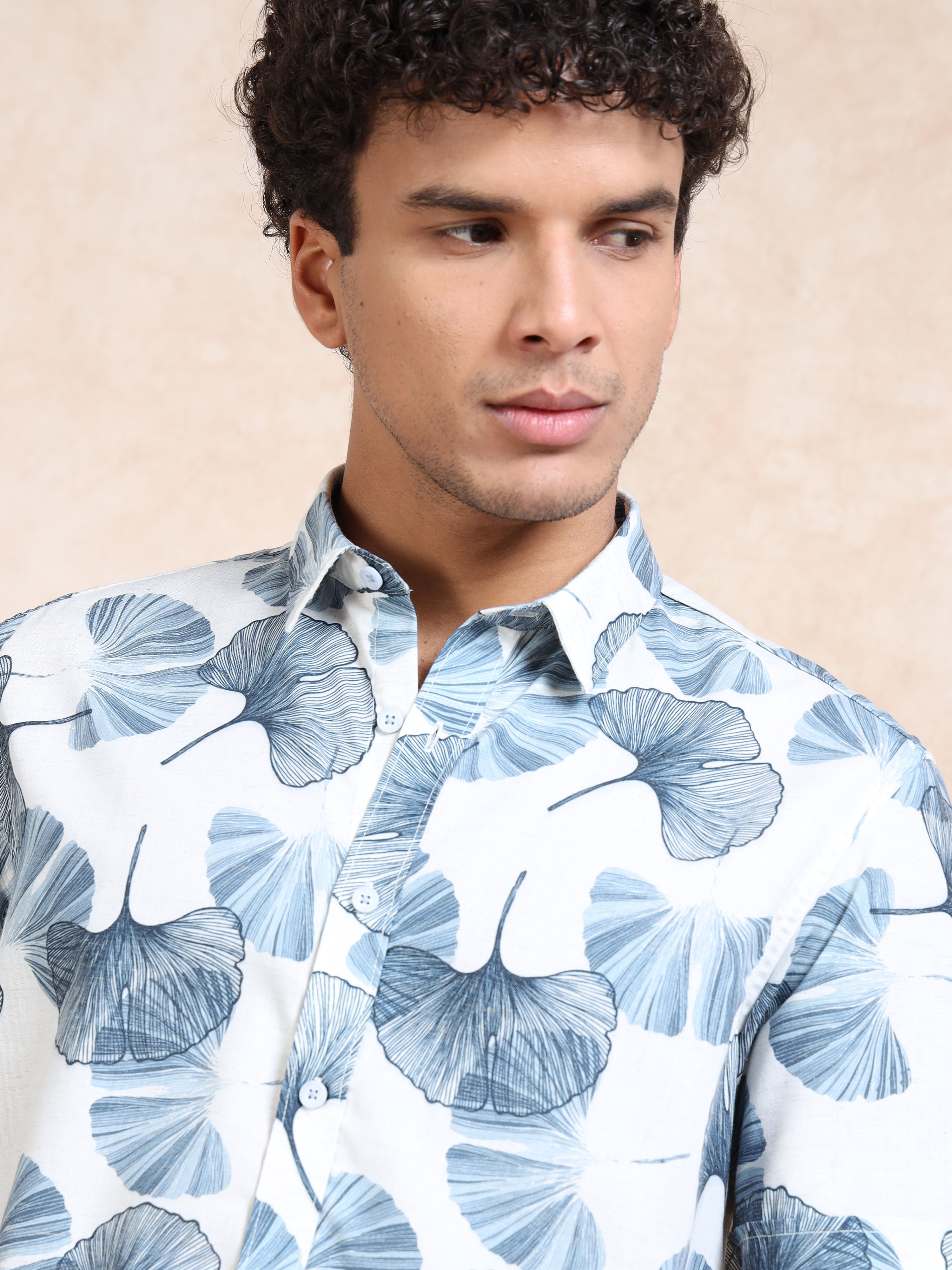 MEN'S DK.BLUE PRINT SLIM FIT SHIRT