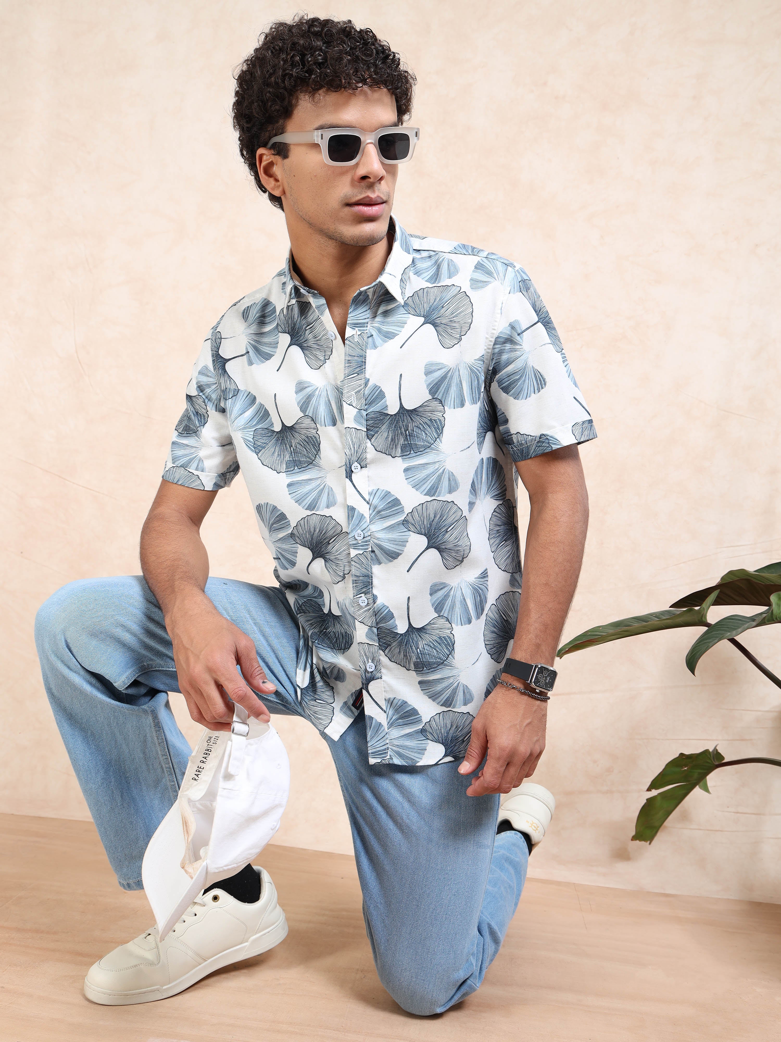 MEN'S DK.BLUE PRINT SLIM FIT SHIRT