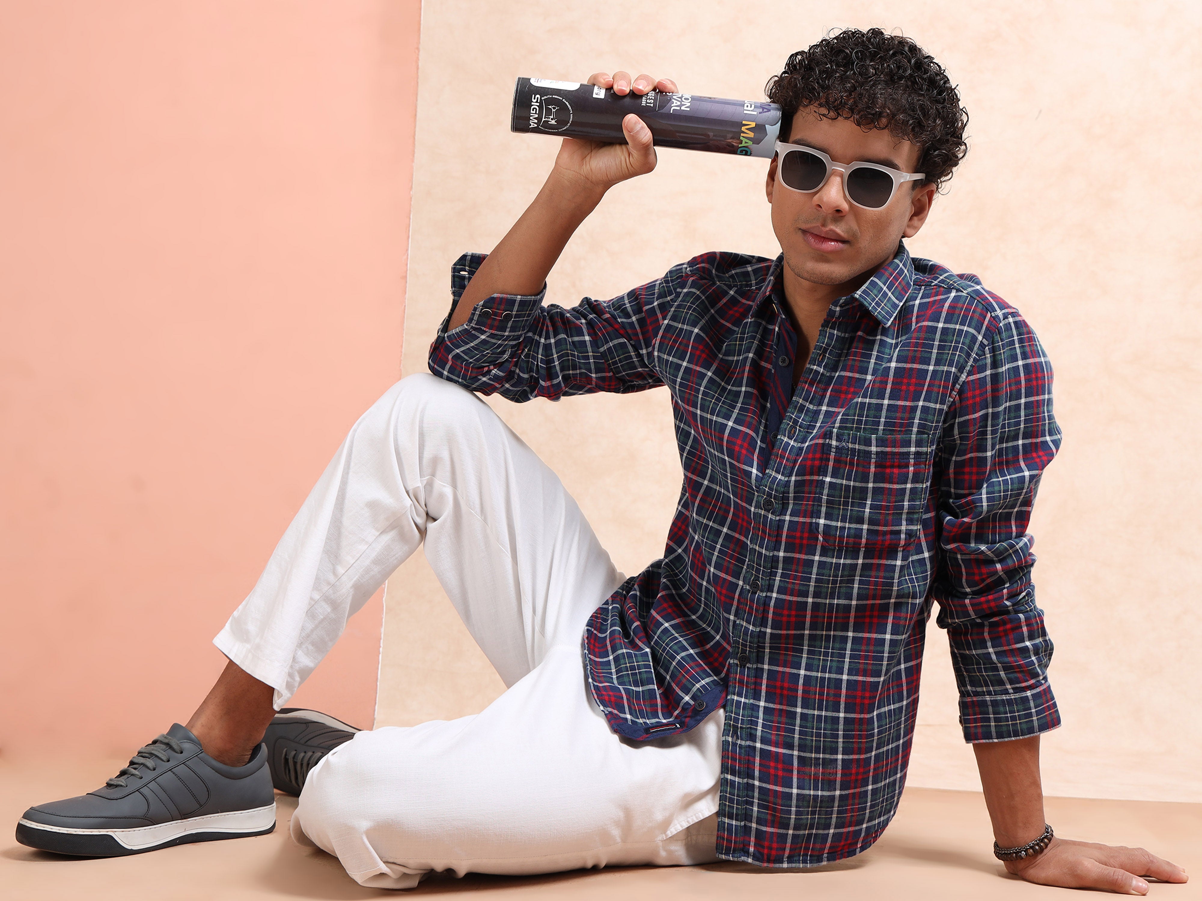 MEN'S NAVY CHECKS SLIM FIT SHIRT