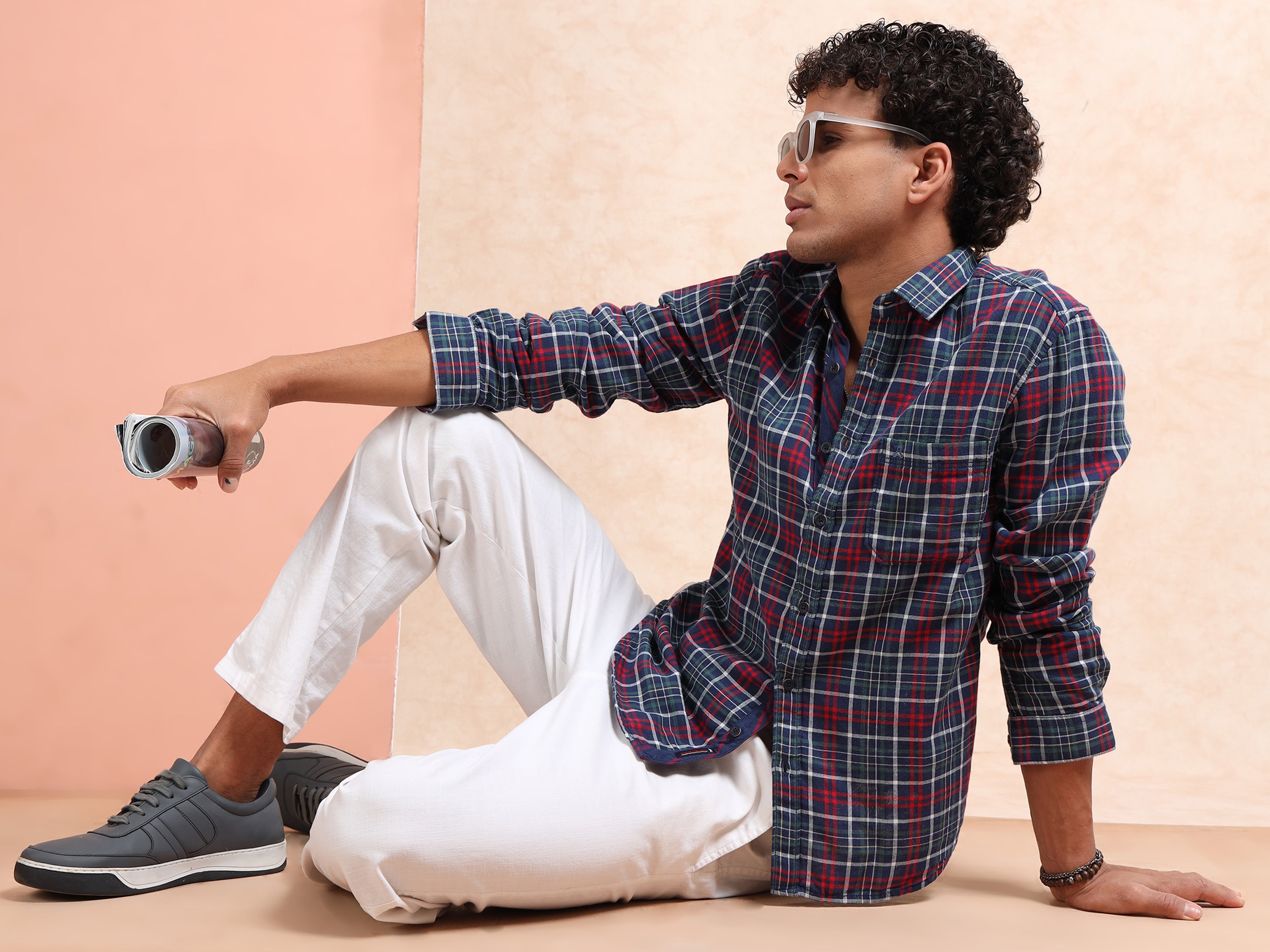 MEN'S NAVY CHECKS SLIM FIT SHIRT