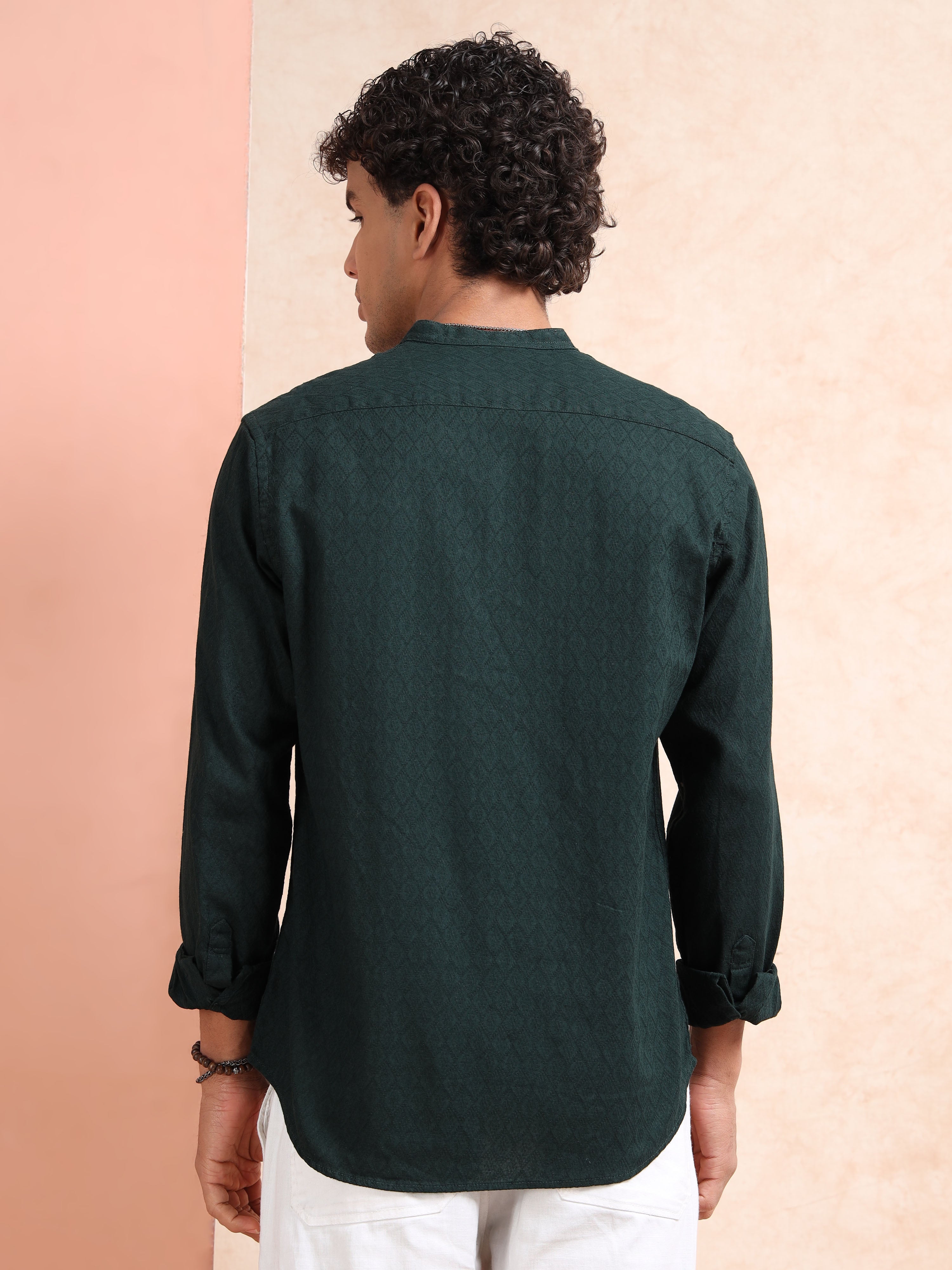 MEN'S FOREST GREEN SOLID SLIM FIT SHIRT