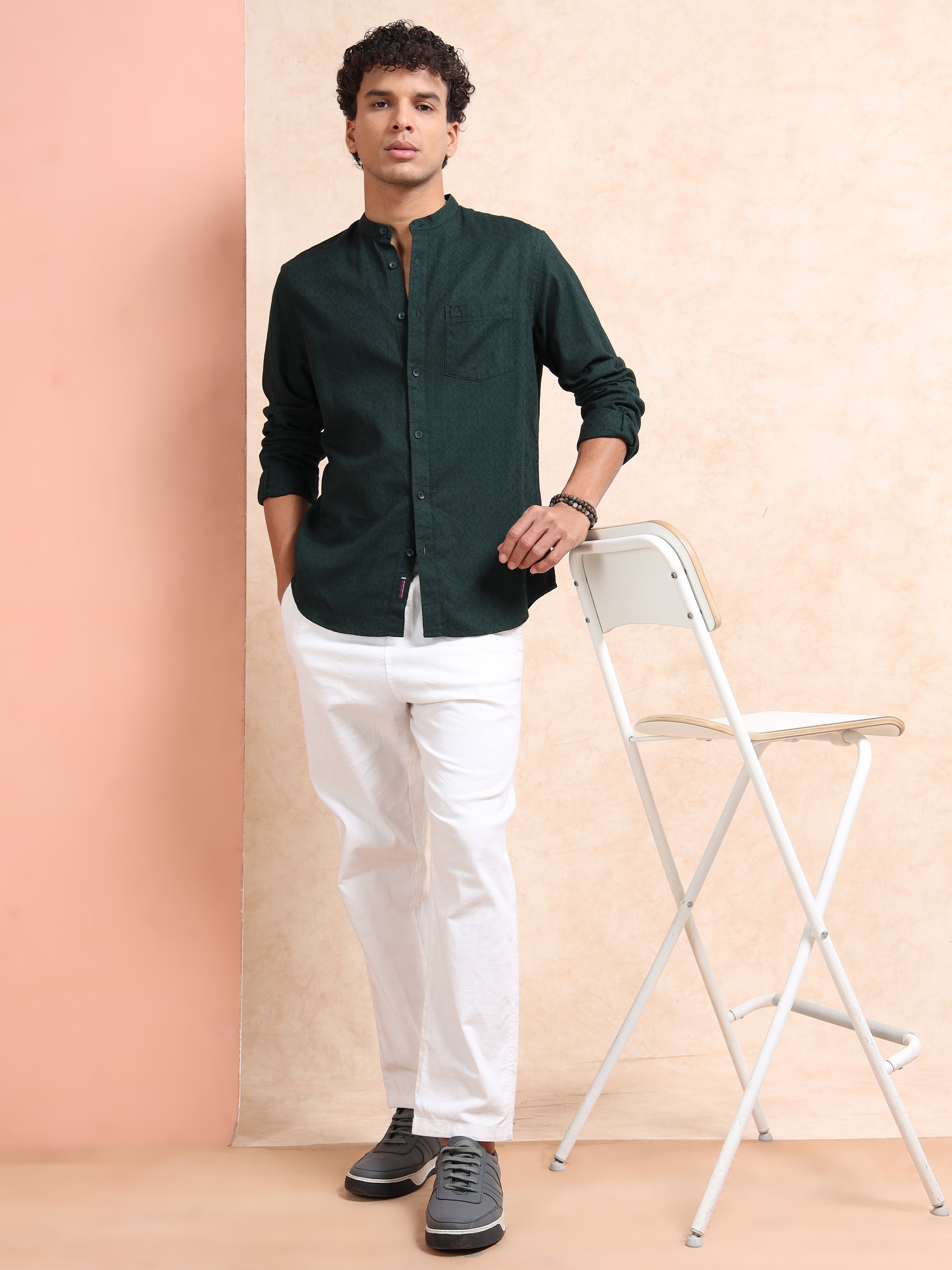 MEN'S FOREST GREEN SOLID SLIM FIT SHIRT