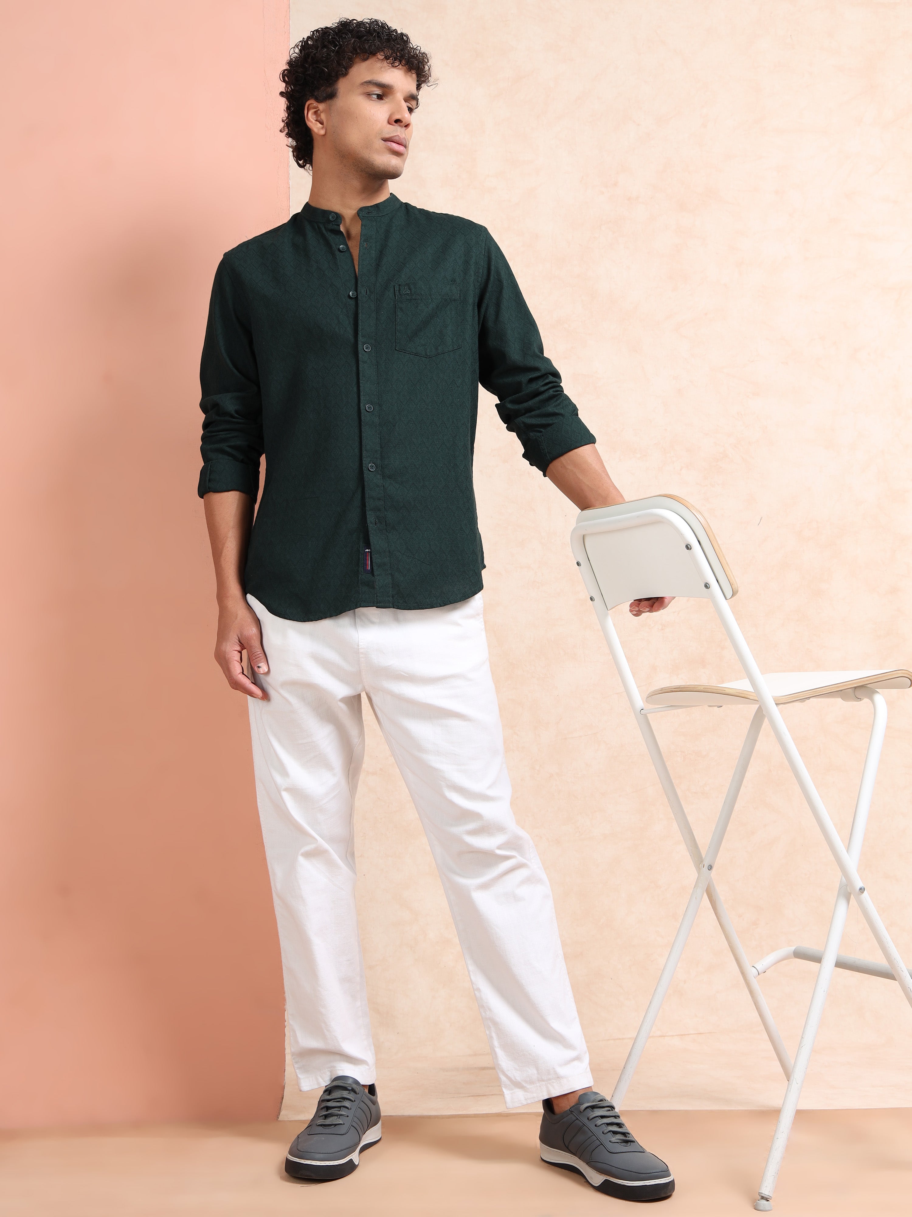 MEN'S FOREST GREEN SOLID SLIM FIT SHIRT