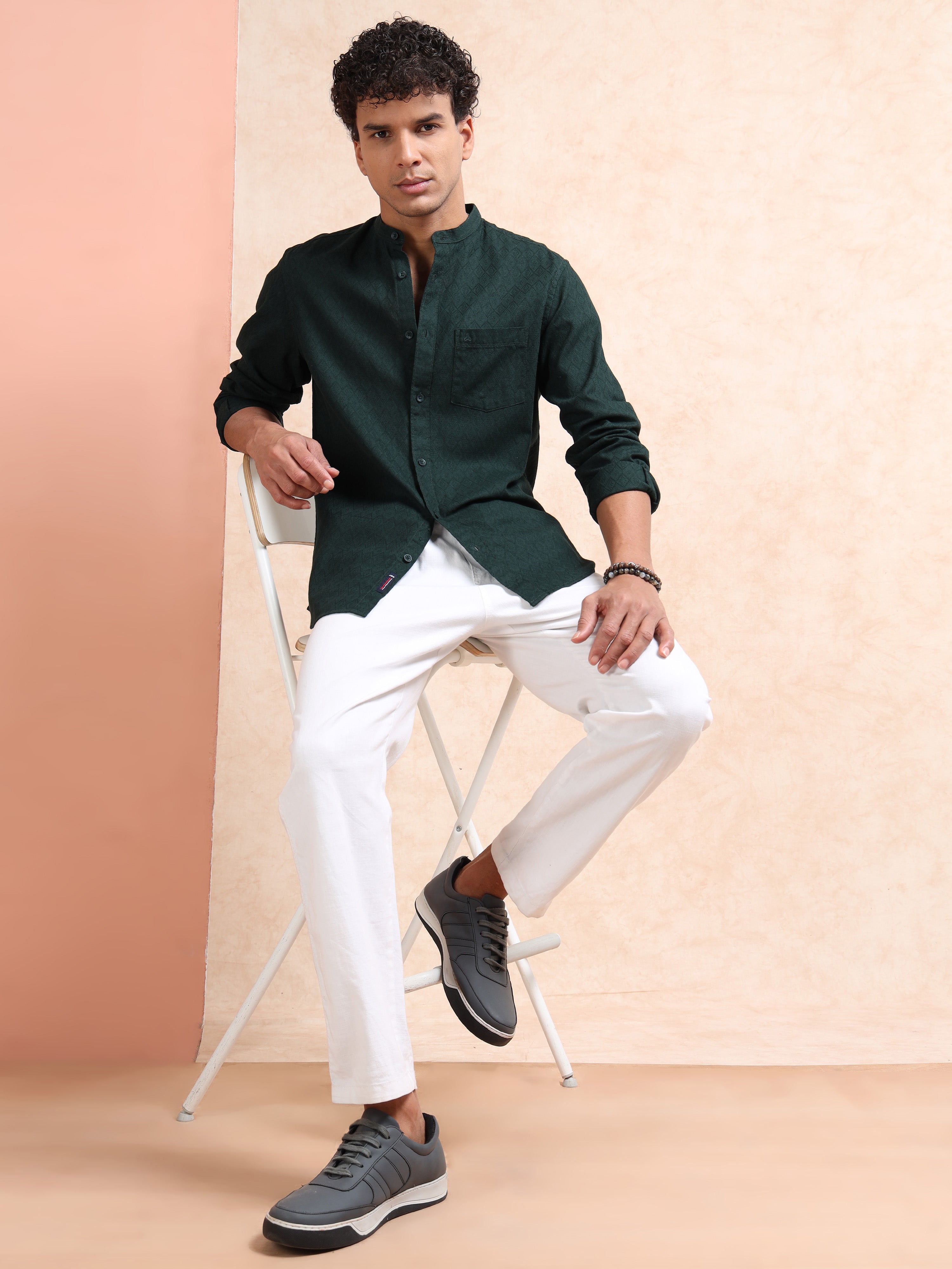 MEN'S FOREST GREEN SOLID SLIM FIT SHIRT