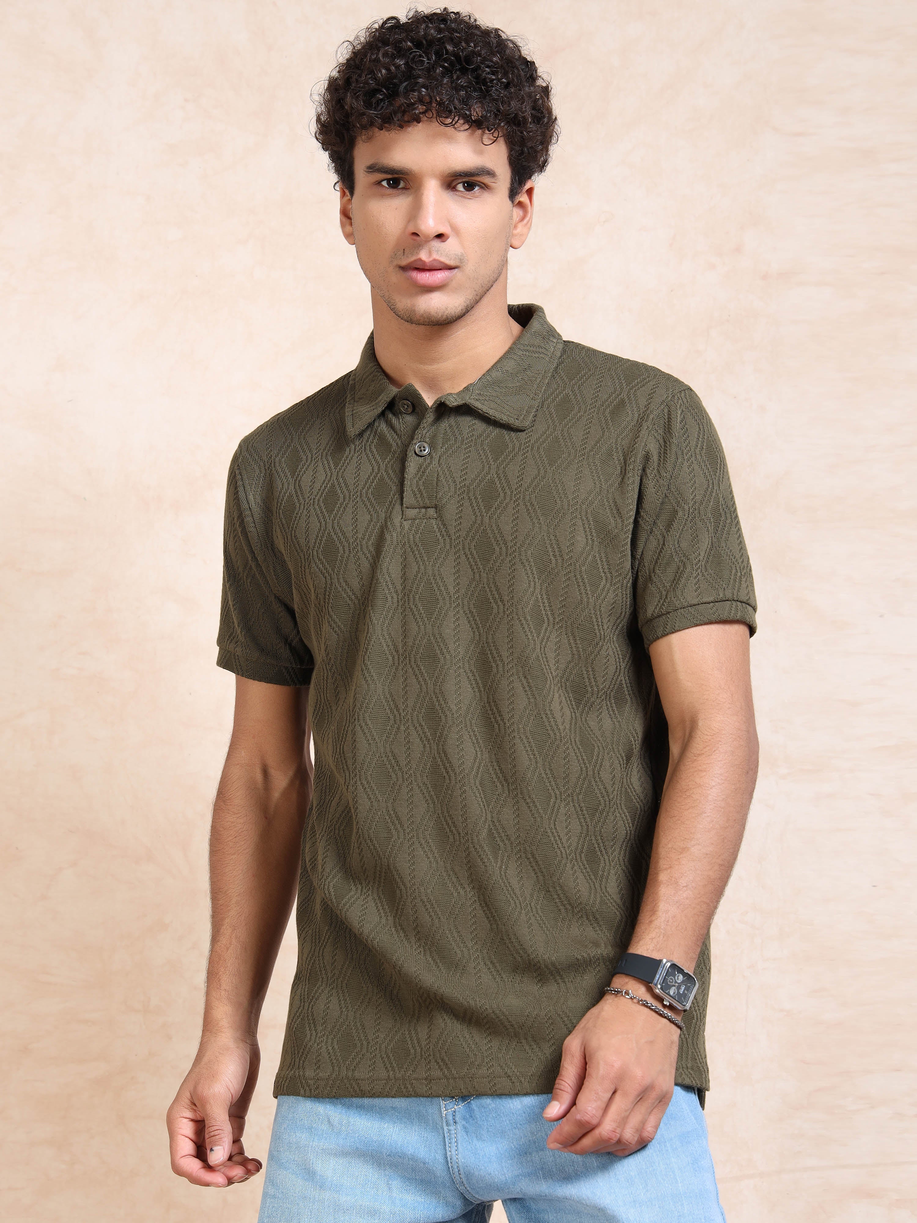 MEN'S OLIVE SLIM FIT POLO T SHIRT